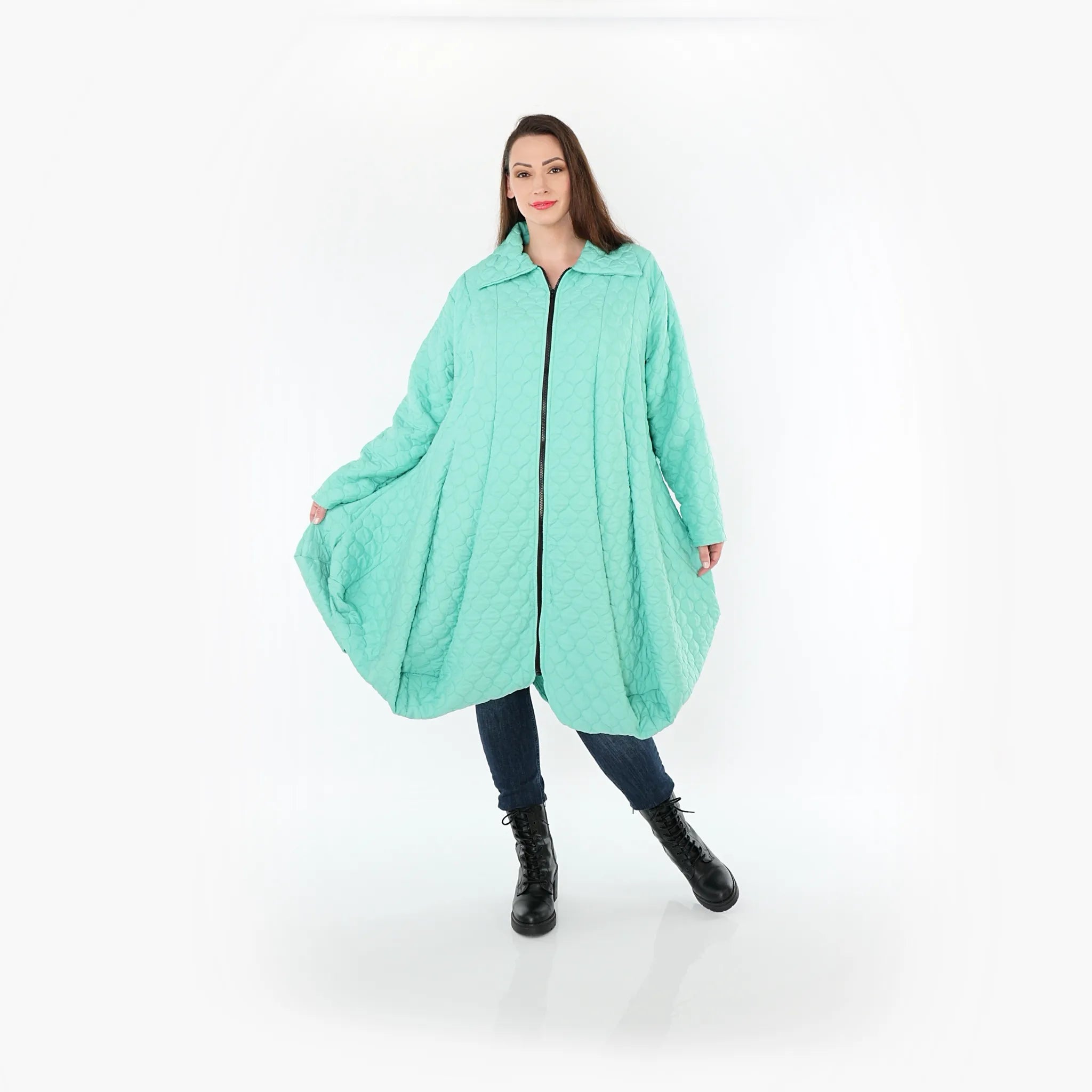  Ballonmantel von AKH Fashion aus Materialmix, 1450.00142, Mintgrün, Jacquard, Schick