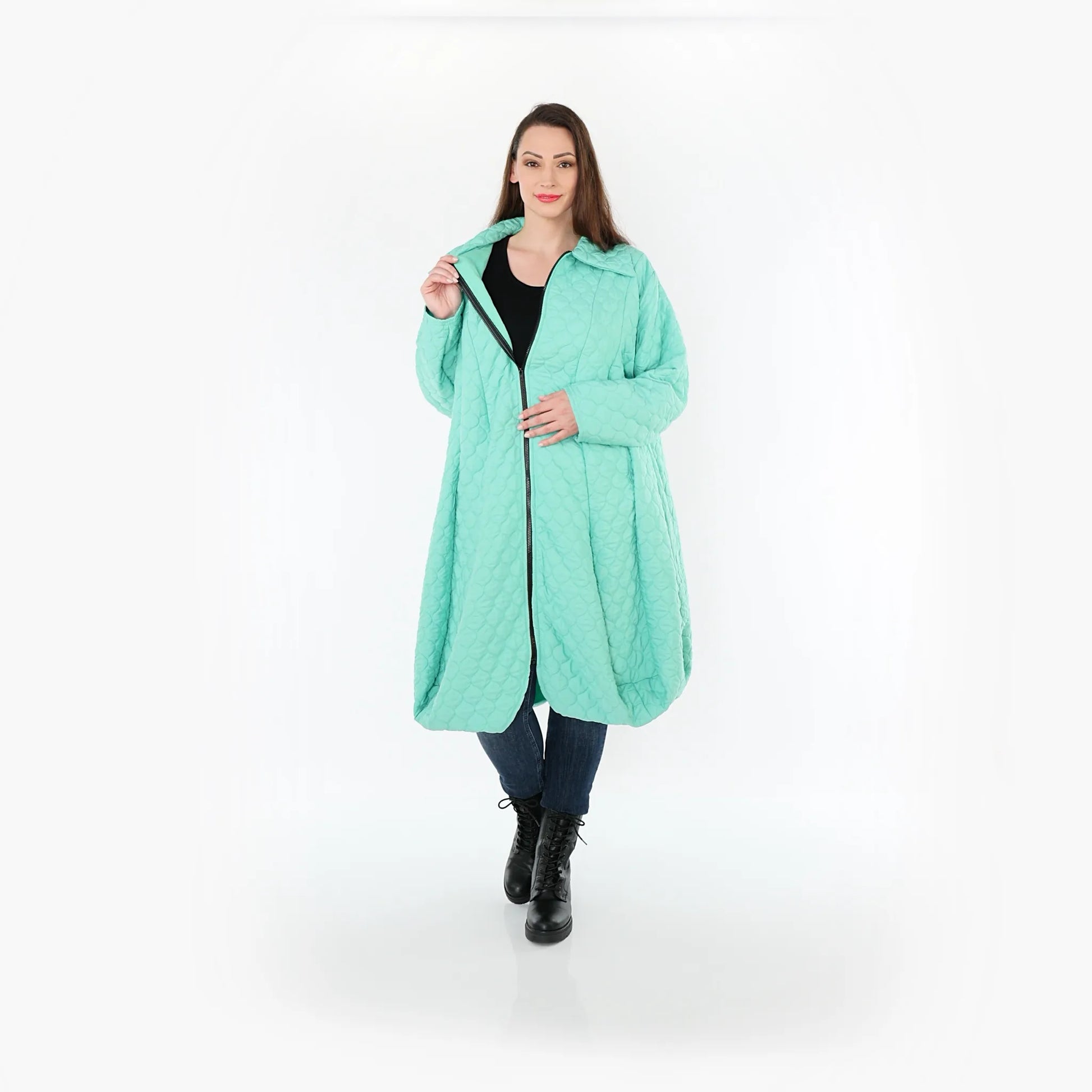  Ballonmantel von AKH Fashion aus Materialmix, 1450.00142, Mintgrün, Jacquard, Schick