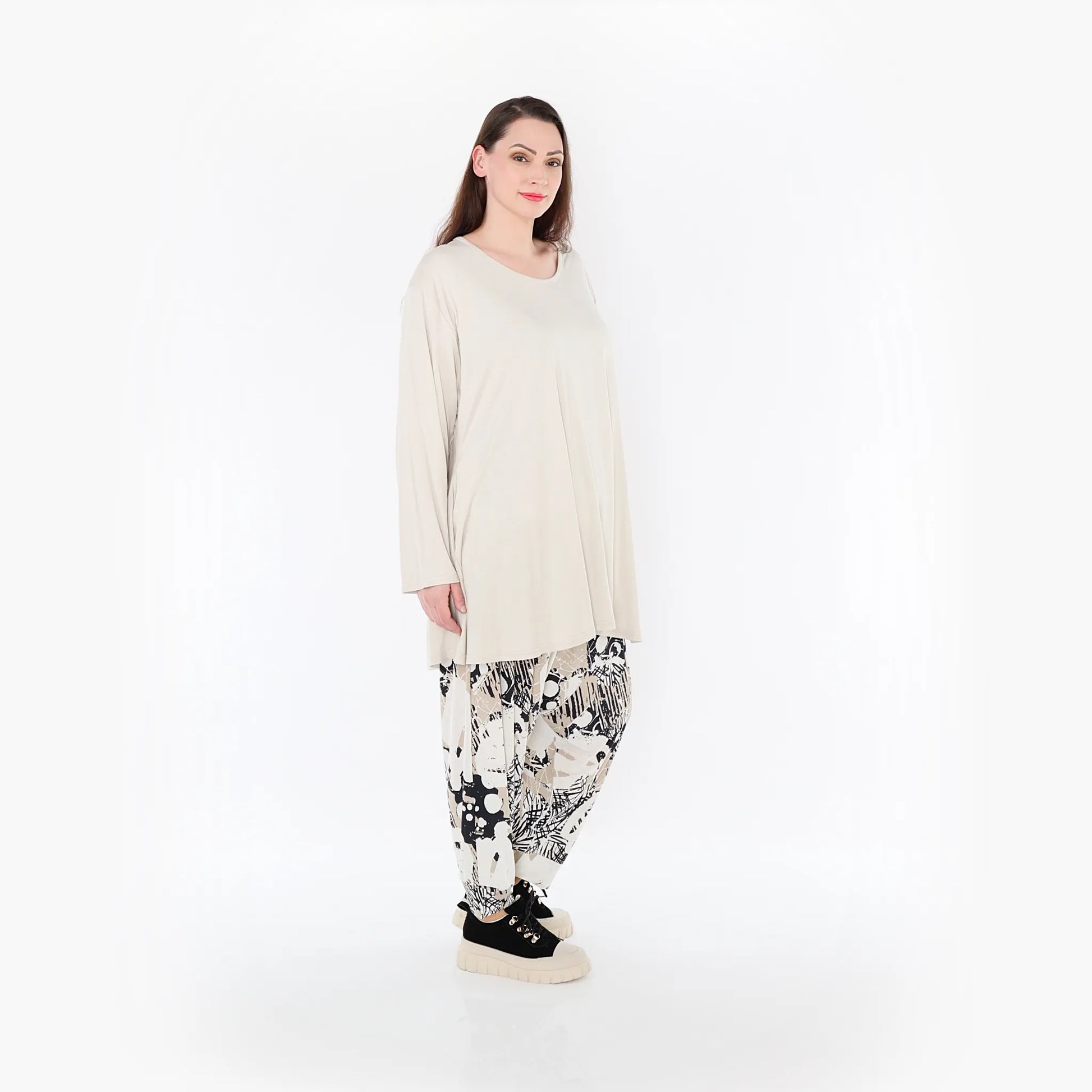  Haremshose von AKH Fashion aus Materialmix, 1451.06813, Beige/Weiß/Schwarz, Punkte, Schick