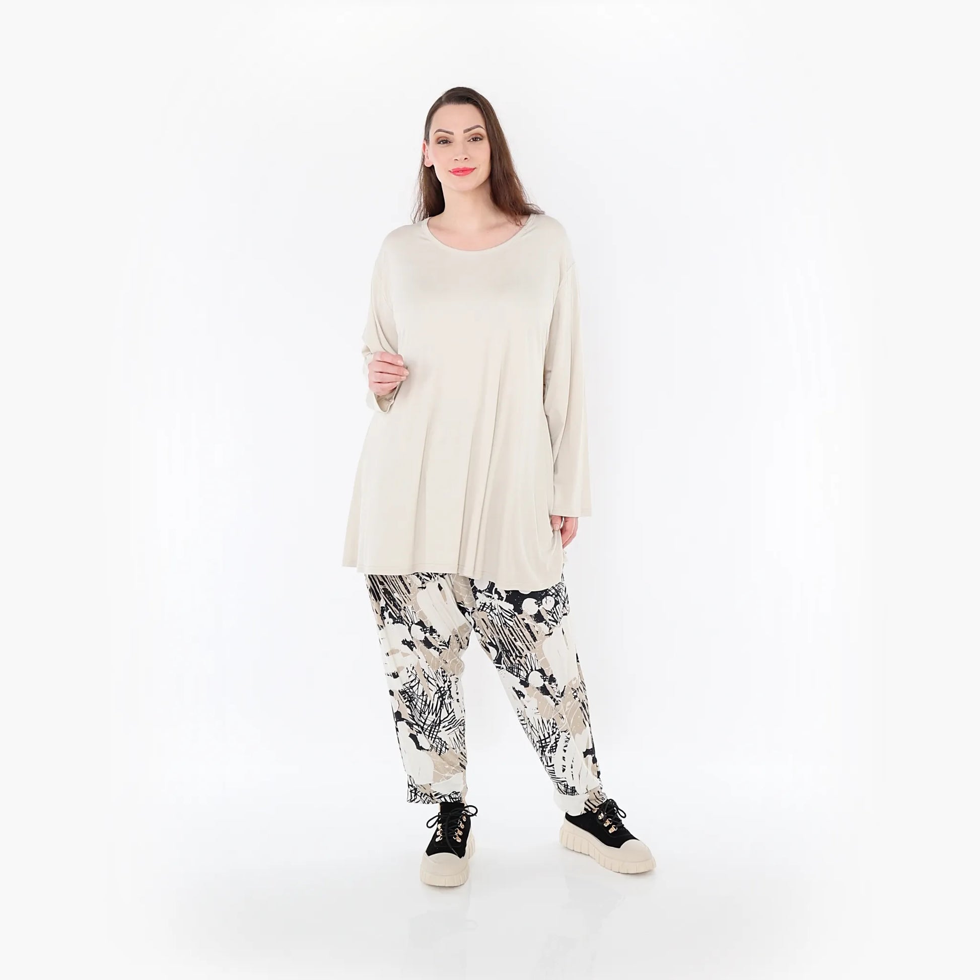  Haremshose von AKH Fashion aus Materialmix, 1451.06813, Beige/Weiß/Schwarz, Punkte, Schick