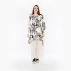  AKH Fashion Bigshirt in Vokuhila-Form, aus Materialmix, 1451.06837, Beige/Weiß/Schwarz