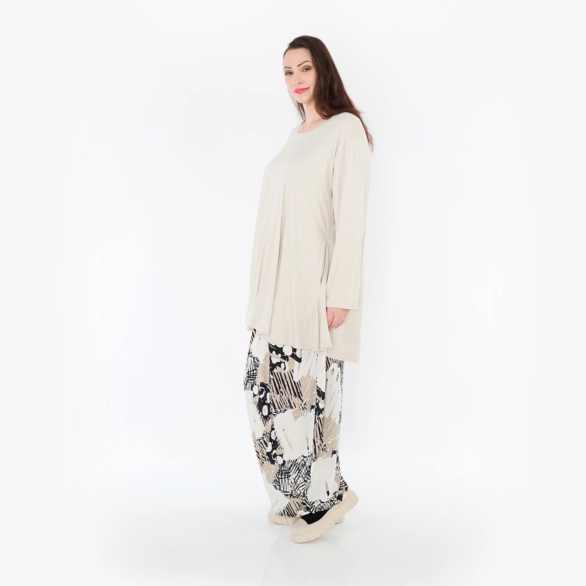  Ballonhose von AKH Fashion aus Materialmix, 1451.08069, Beige/Weiß/Schwarz, Punkte, Schick