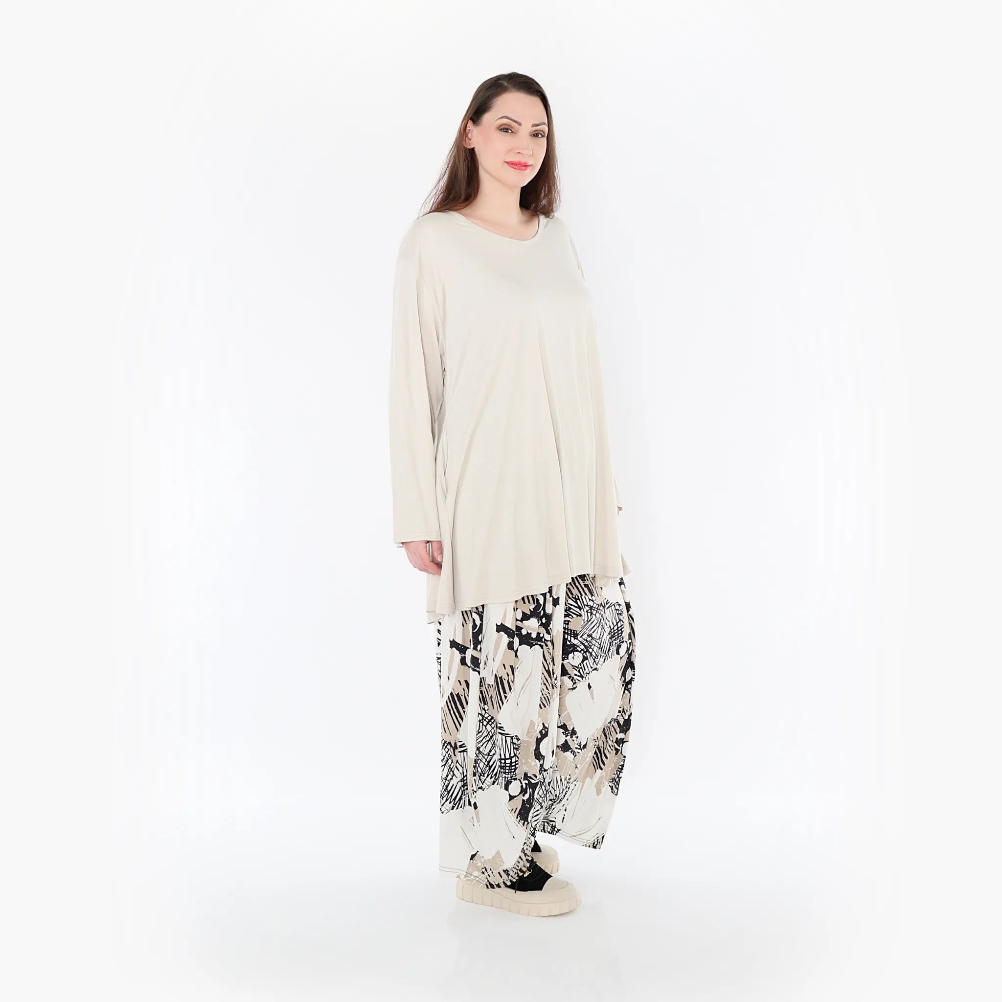  Ballonhose von AKH Fashion aus Materialmix, 1451.08069, Beige/Weiß/Schwarz, Punkte, Schick