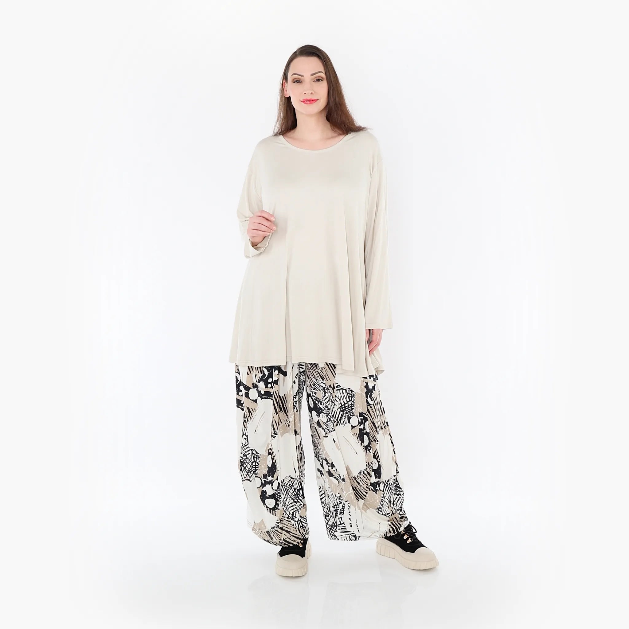  Ballonhose von AKH Fashion aus Materialmix, 1451.08069, Beige/Weiß/Schwarz, Punkte, Schick