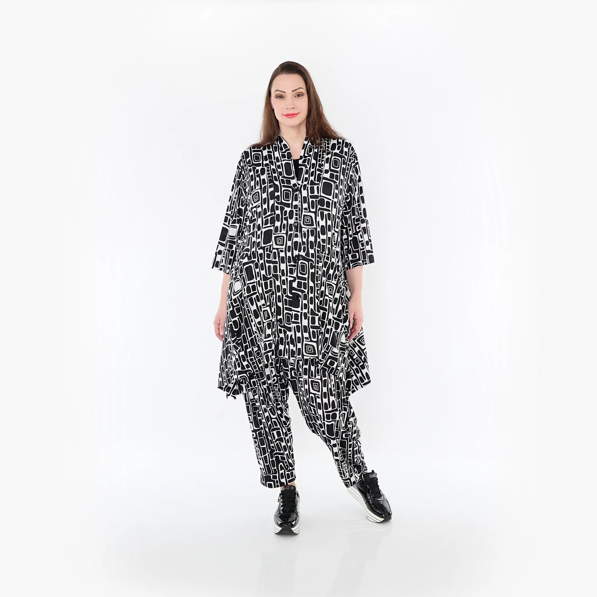  A-Form Jacke von AKH Fashion aus Materialmix, 1452.06970, Schwarz/Weiß, Abstrakt, Schick