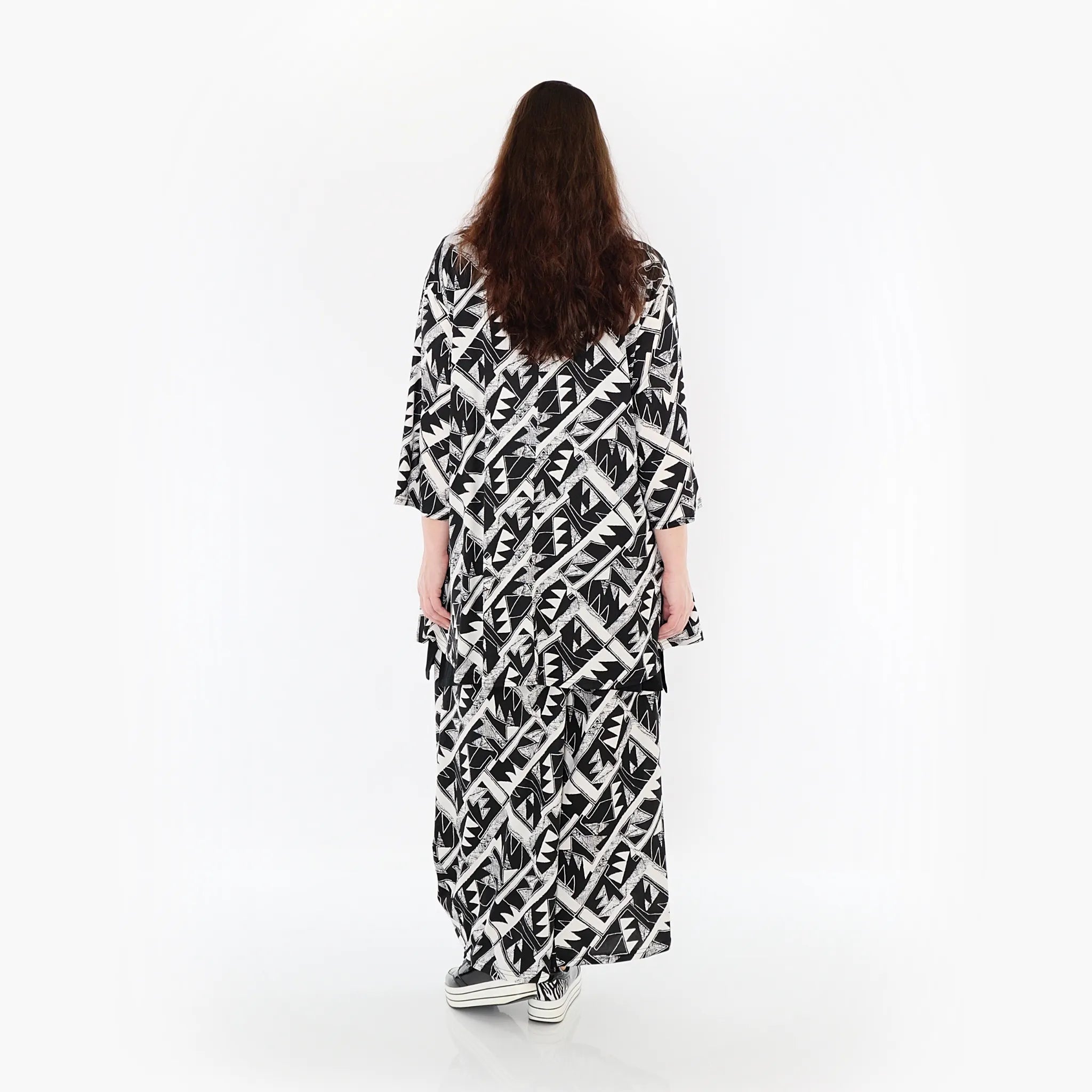  AKH Fashion Bigshirt in Glocken-Form, aus Materialmix, 1453.01892, Schwarz/Weiß, Abstrakt
