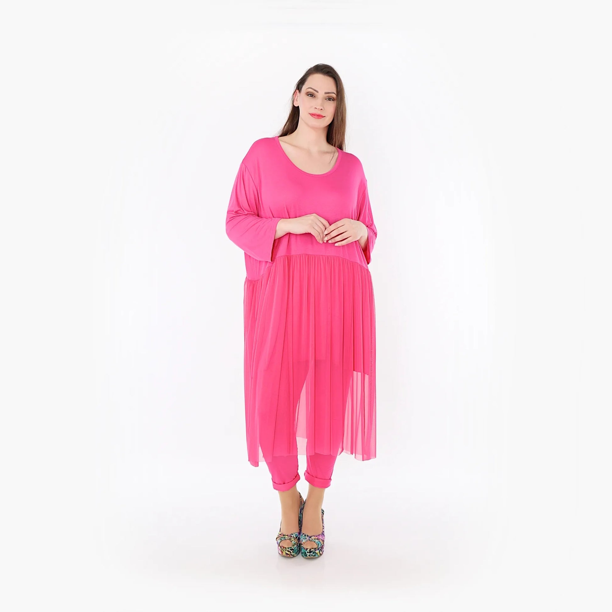  AKH Fashion Kleid in gerader Form, aus Materialmix, 1457.07046, Fuchsia, Ausgefallen