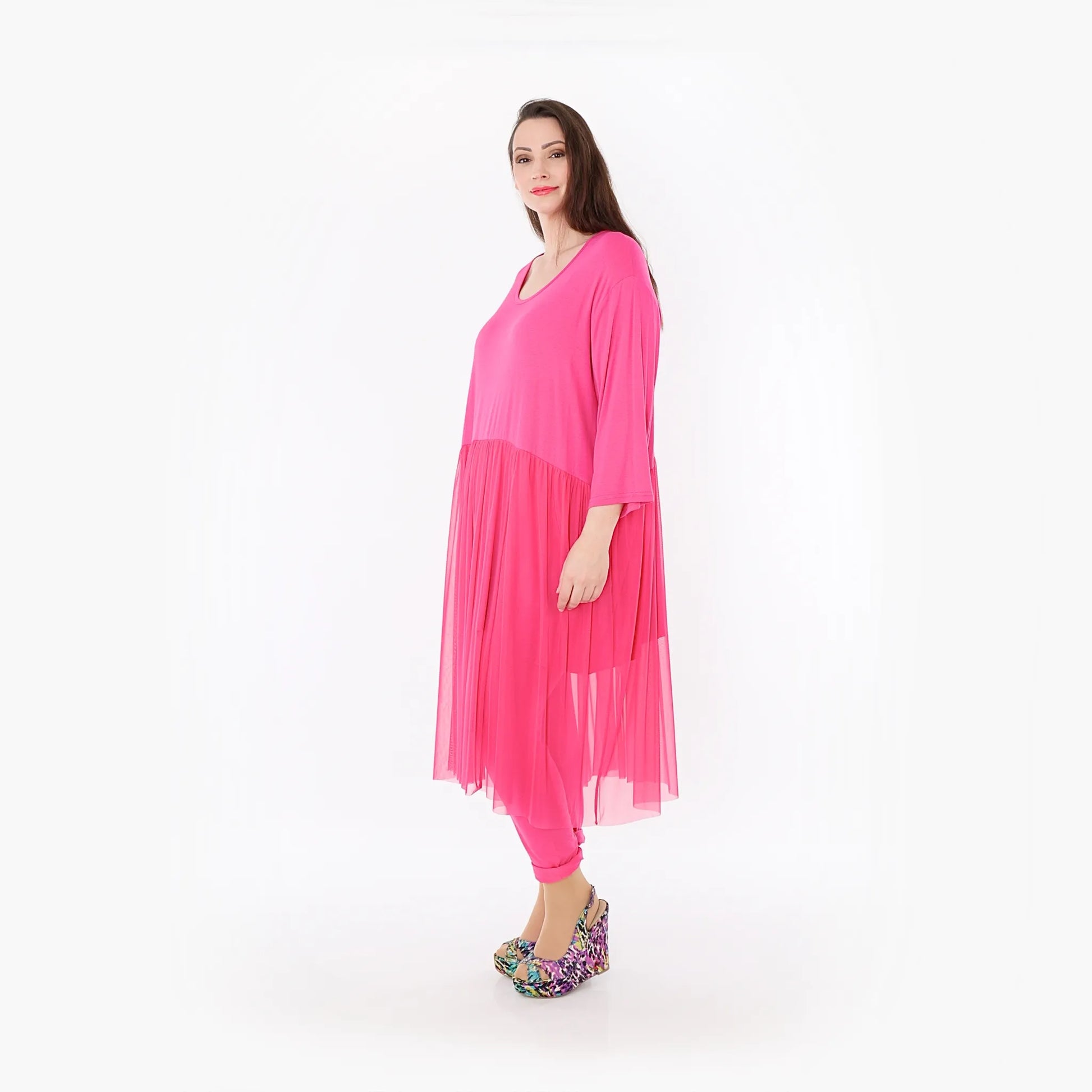  AKH Fashion Kleid in gerader Form, aus Materialmix, 1457.07046, Fuchsia, Ausgefallen