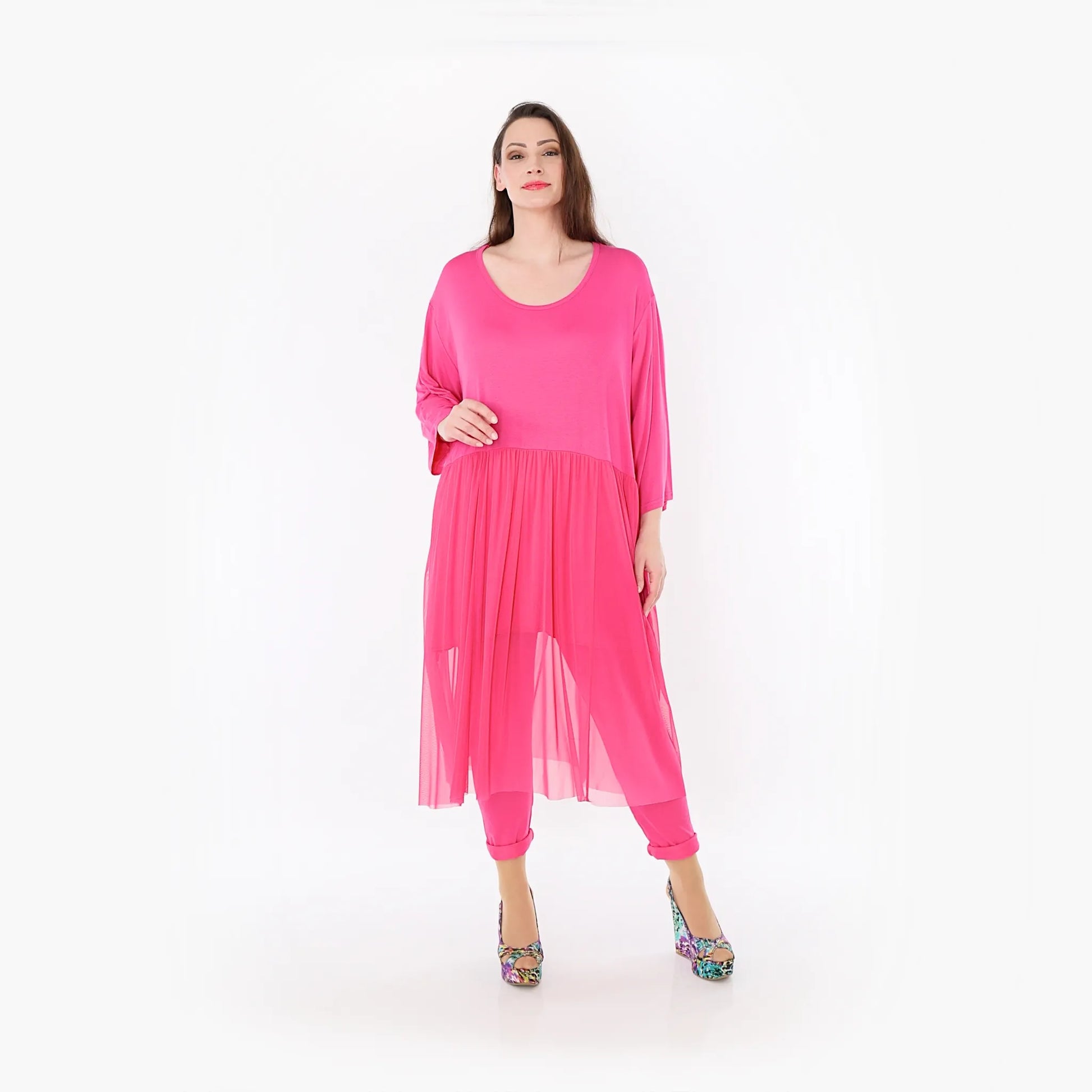  AKH Fashion Kleid in gerader Form, aus Materialmix, 1457.07046, Fuchsia, Ausgefallen