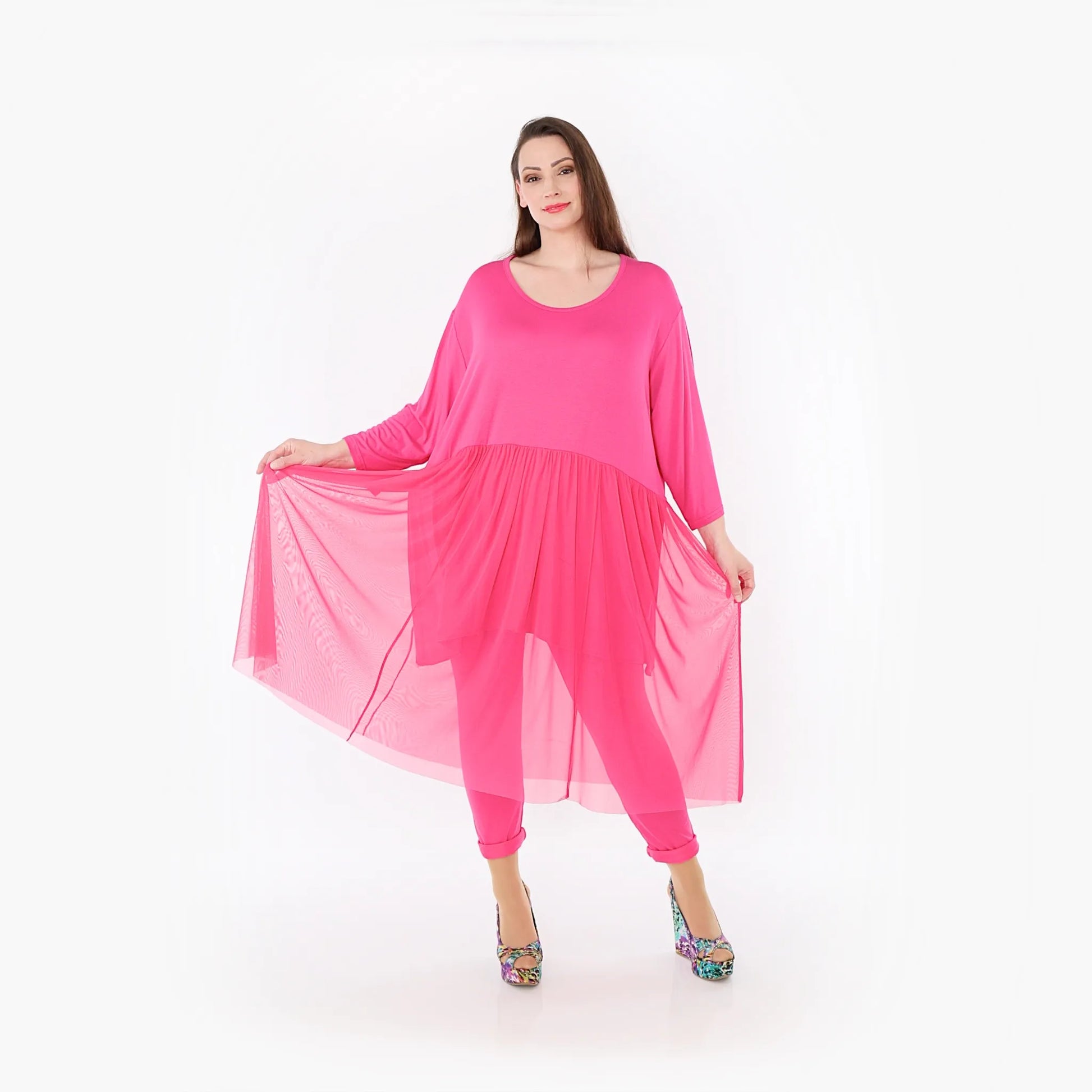  AKH Fashion Kleid in gerader Form, aus Materialmix, 1457.07046, Fuchsia, Ausgefallen