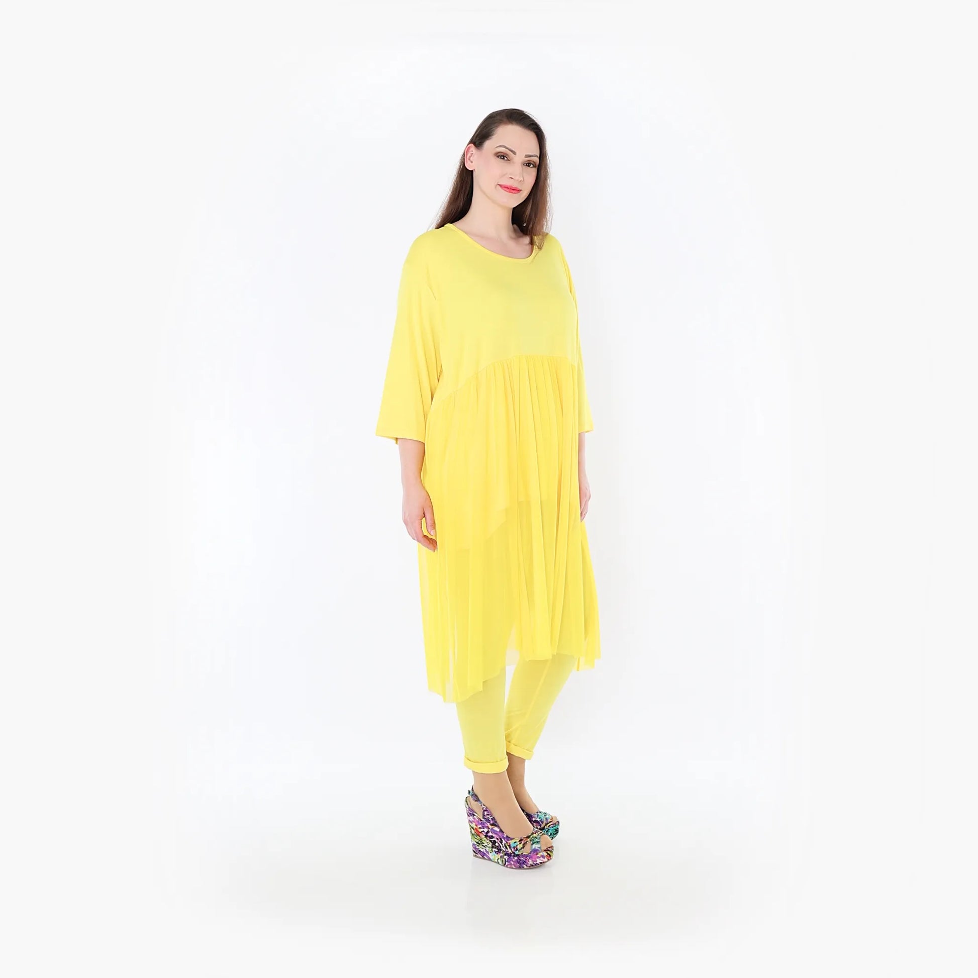  AKH Fashion Kleid in gerader Form, aus Materialmix, 1457.07046, Gelb, Ausgefallen, Zeitlos