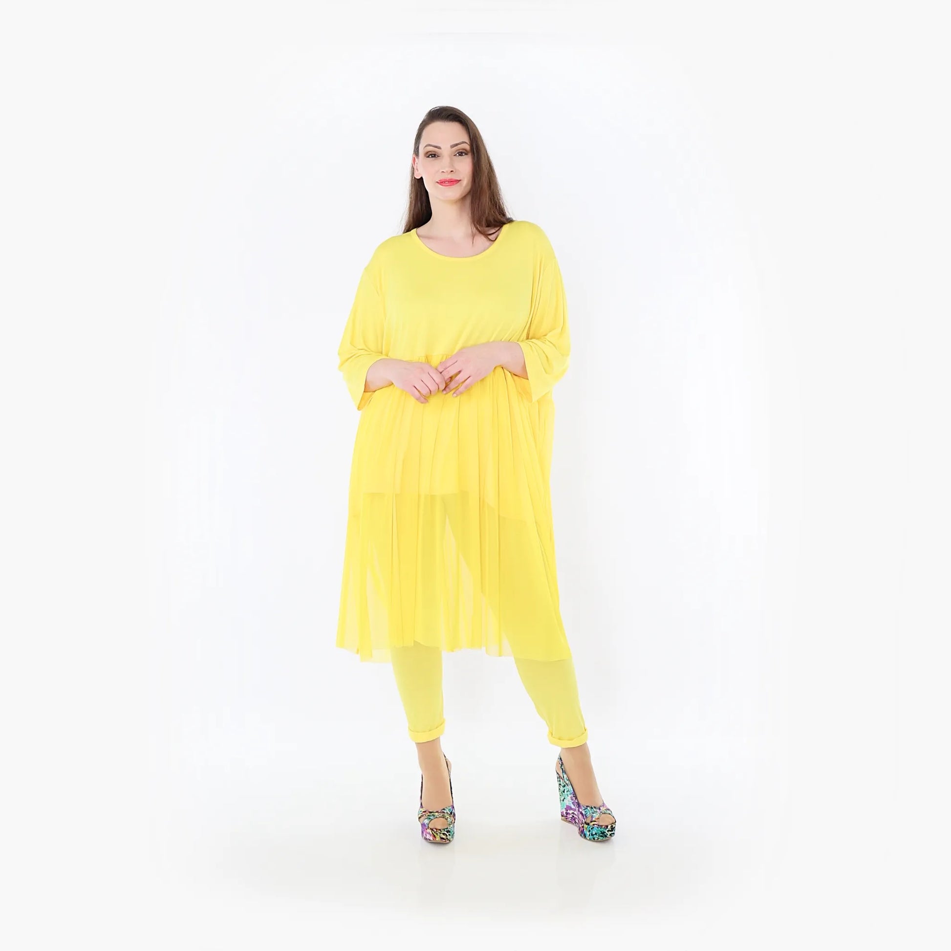  AKH Fashion Kleid in gerader Form, aus Materialmix, 1457.07046, Gelb, Ausgefallen, Zeitlos