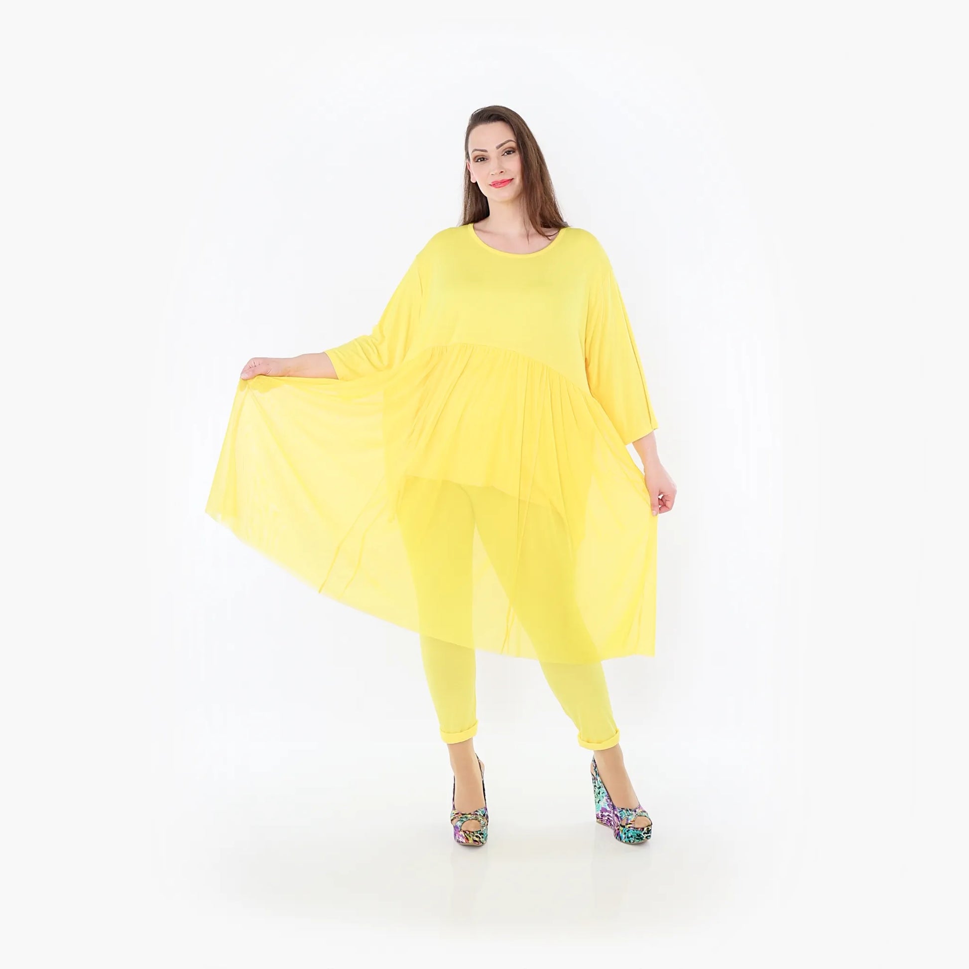  AKH Fashion Kleid in gerader Form, aus Materialmix, 1457.07046, Gelb, Ausgefallen, Zeitlos