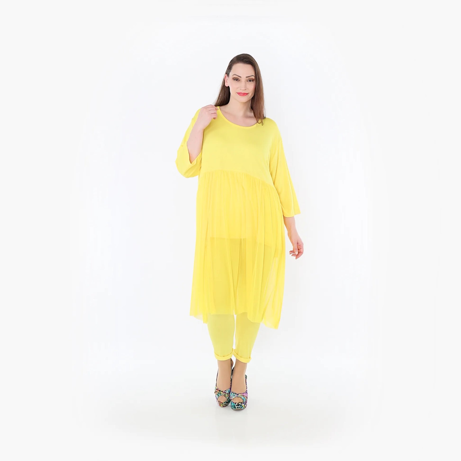  AKH Fashion Kleid in gerader Form, aus Materialmix, 1457.07046, Gelb, Ausgefallen, Zeitlos
