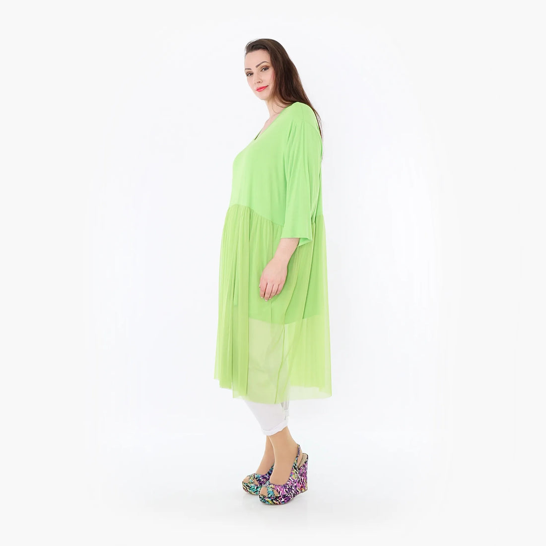  AKH Fashion Kleid in gerader Form, aus Materialmix, 1457.07046, Lime, Ausgefallen, Zeitlos