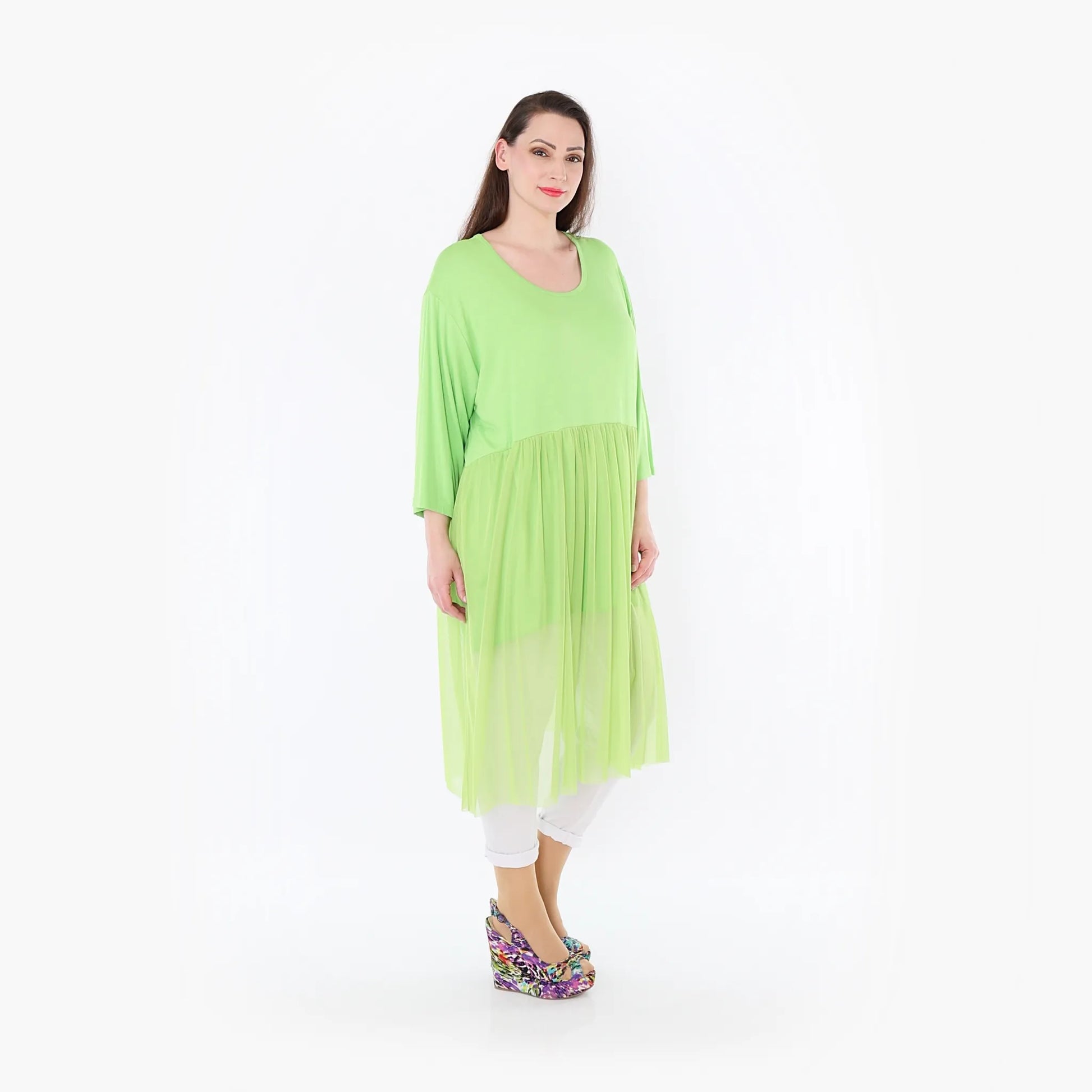  AKH Fashion Kleid in gerader Form, aus Materialmix, 1457.07046, Lime, Ausgefallen, Zeitlos
