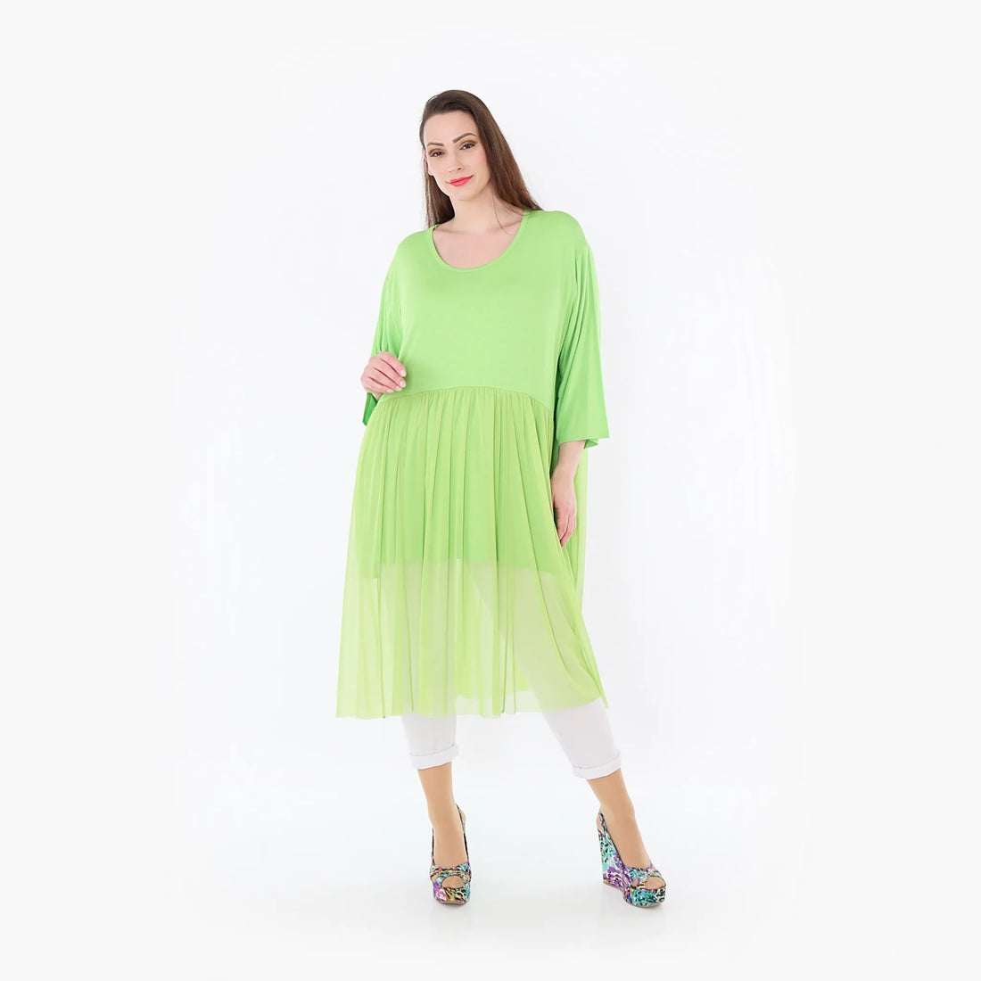  AKH Fashion Kleid in gerader Form, aus Materialmix, 1457.07046, Lime, Ausgefallen, Zeitlos