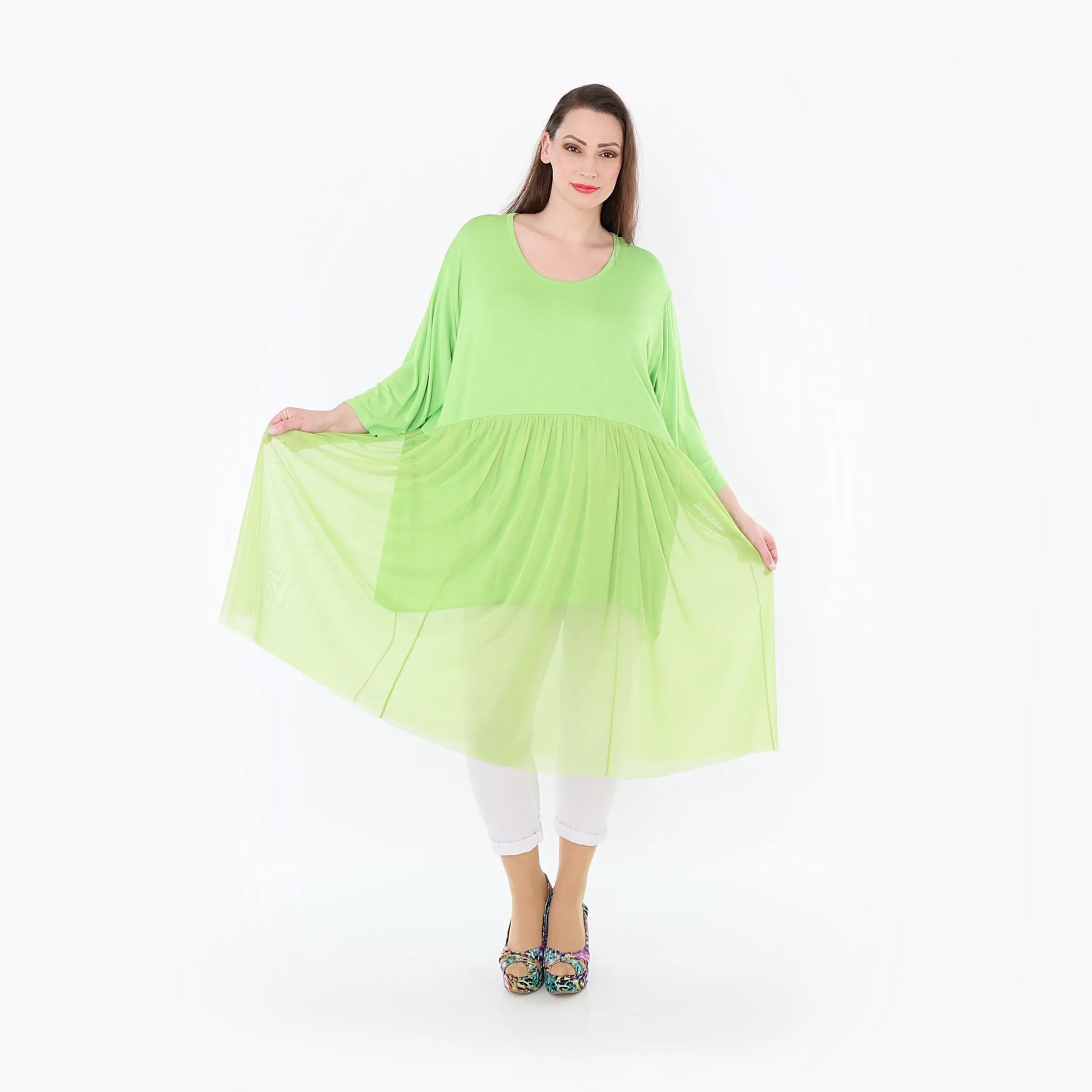  AKH Fashion Kleid in gerader Form, aus Materialmix, 1457.07046, Lime, Ausgefallen, Zeitlos