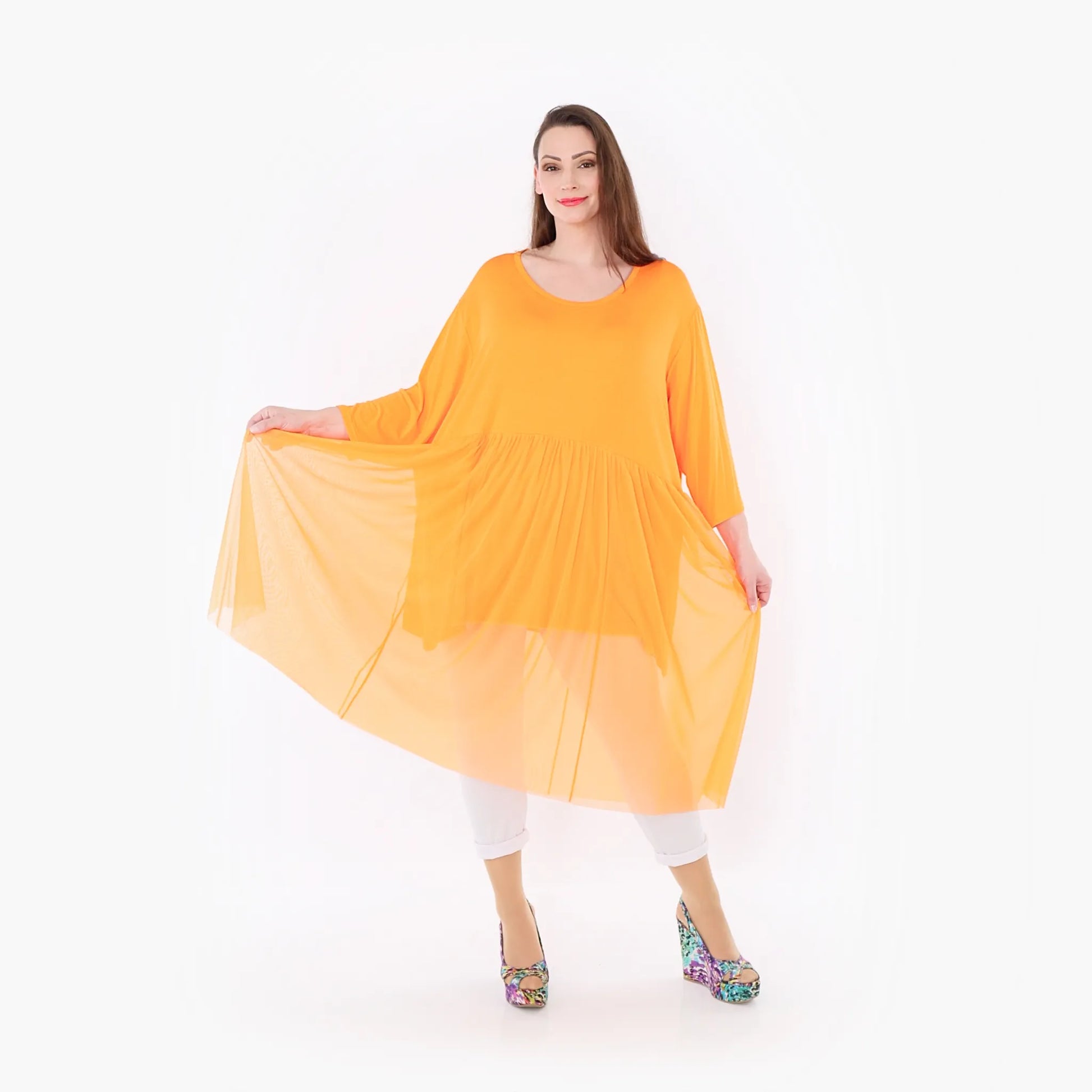  AKH Fashion Kleid in gerader Form, aus Materialmix, 1457.07046, Orange, Ausgefallen
