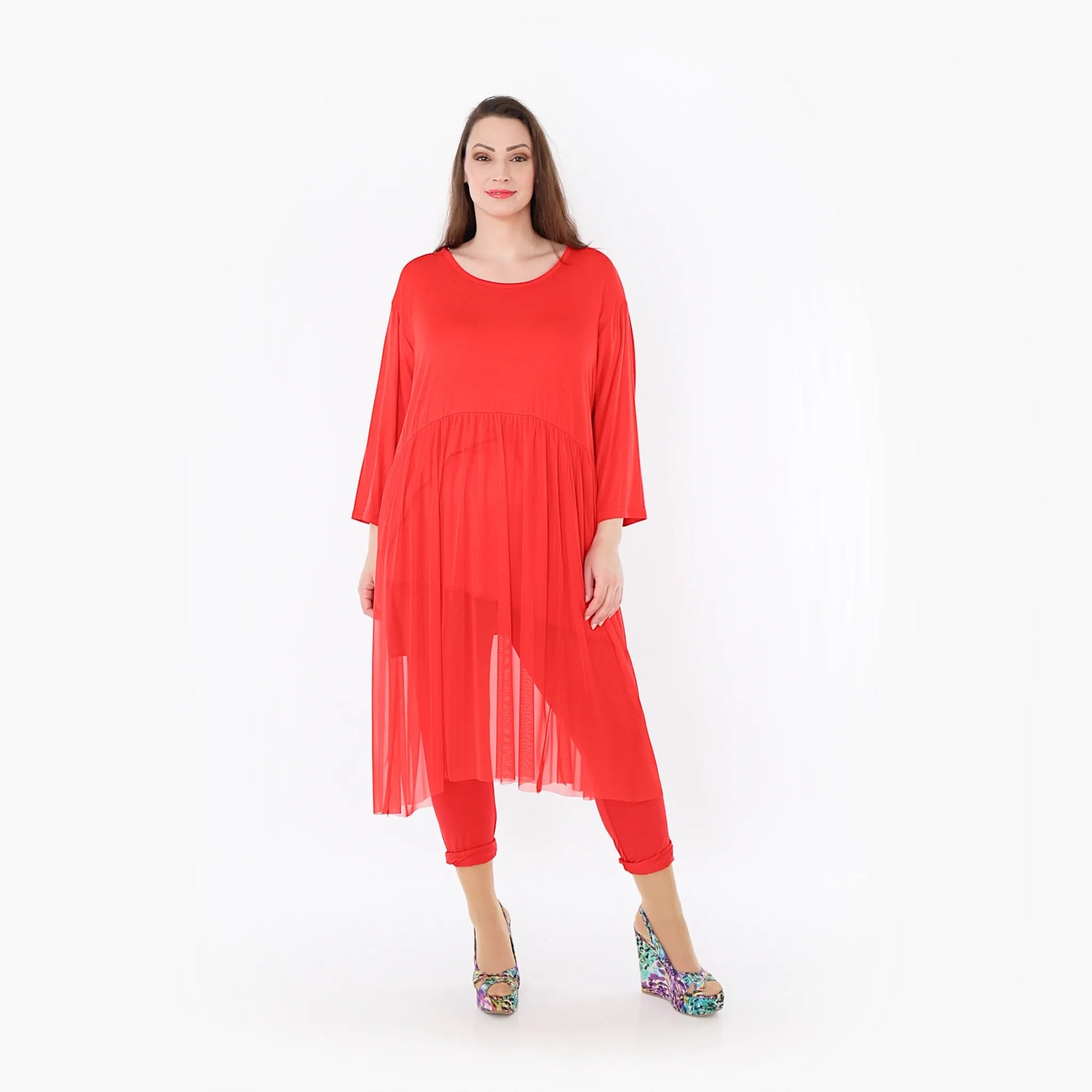  AKH Fashion Kleid in gerader Form, aus Materialmix, 1457.07046, Rot, Ausgefallen, Zeitlos