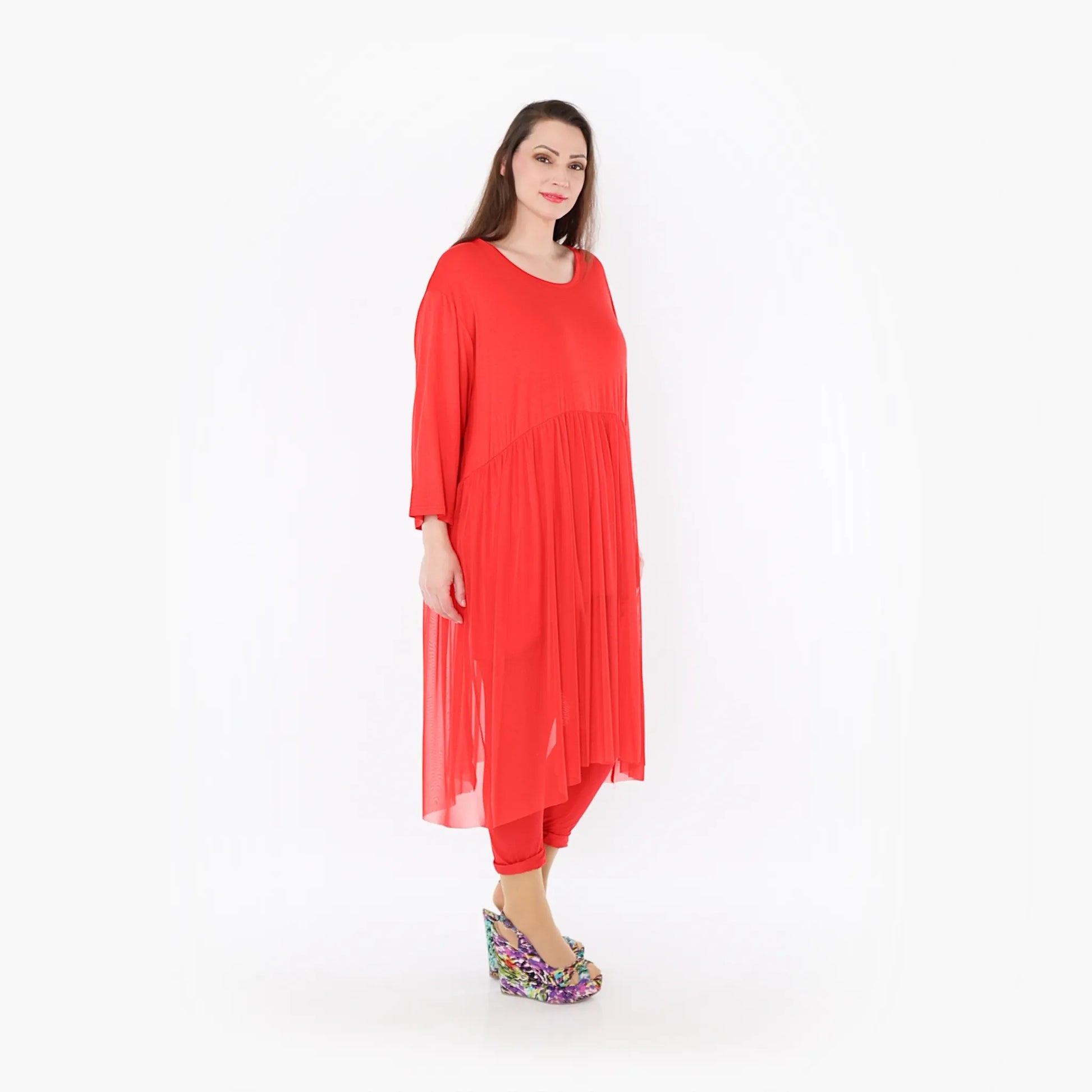  AKH Fashion Kleid in gerader Form, aus Materialmix, 1457.07046, Rot, Ausgefallen, Zeitlos