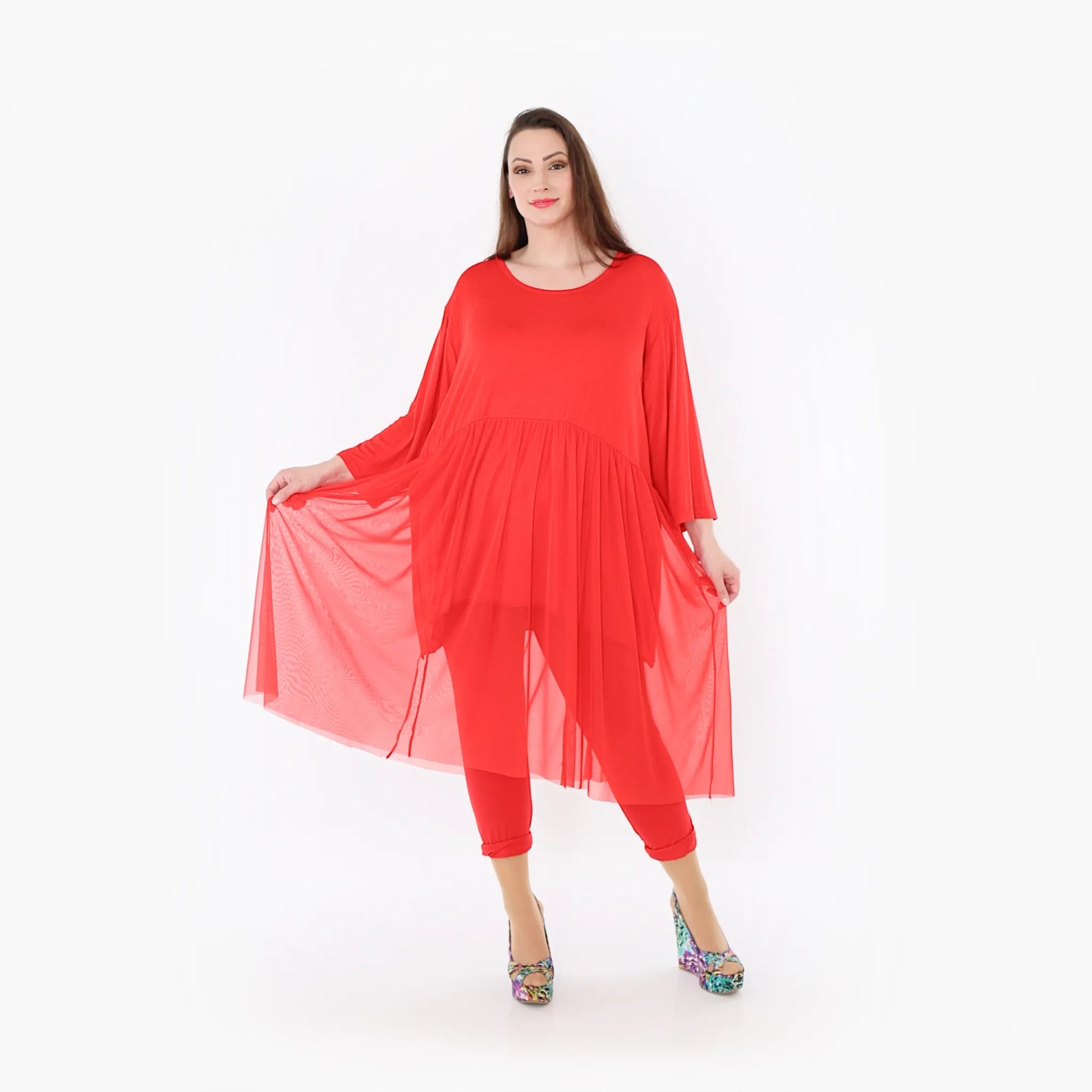  AKH Fashion Kleid in gerader Form, aus Materialmix, 1457.07046, Rot, Ausgefallen, Zeitlos