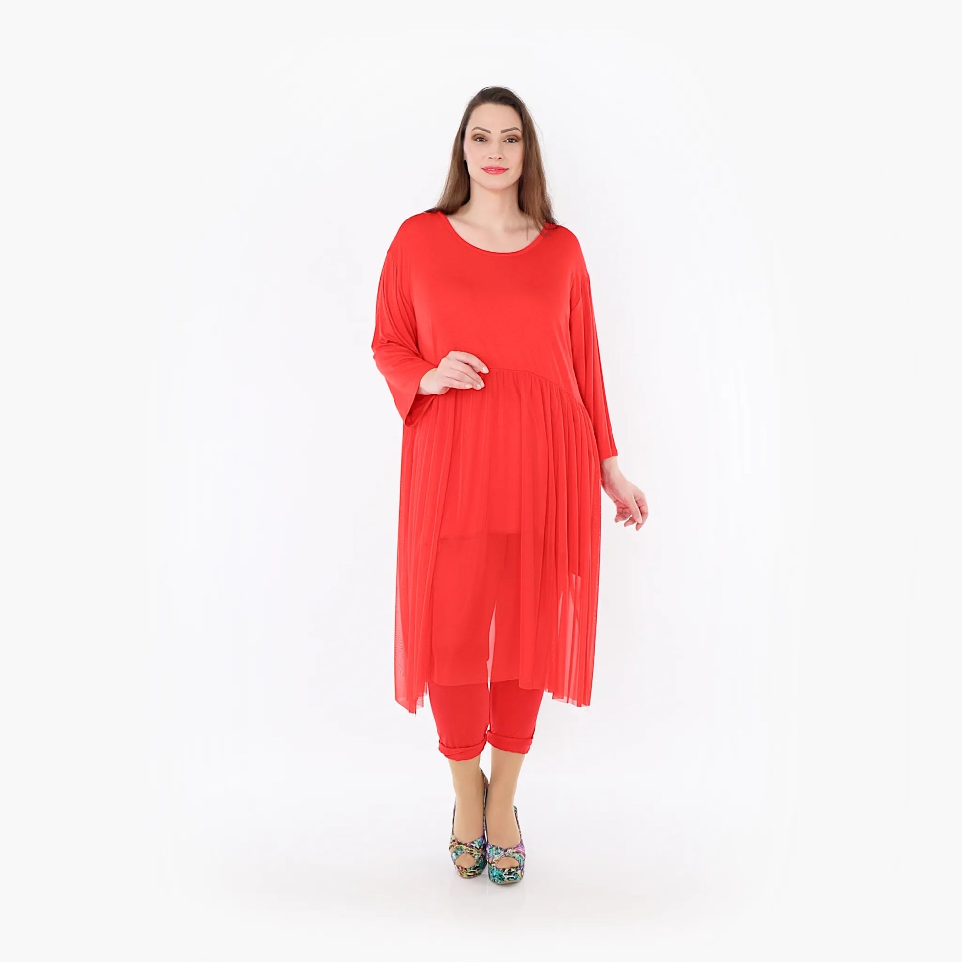  AKH Fashion Kleid in gerader Form, aus Materialmix, 1457.07046, Rot, Ausgefallen, Zeitlos