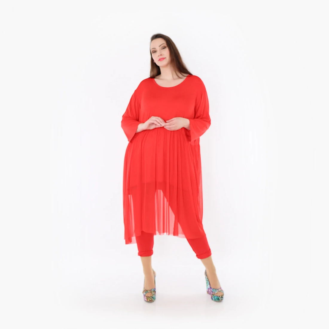  AKH Fashion Kleid in gerader Form, aus Materialmix, 1457.07046, Rot, Ausgefallen, Zeitlos