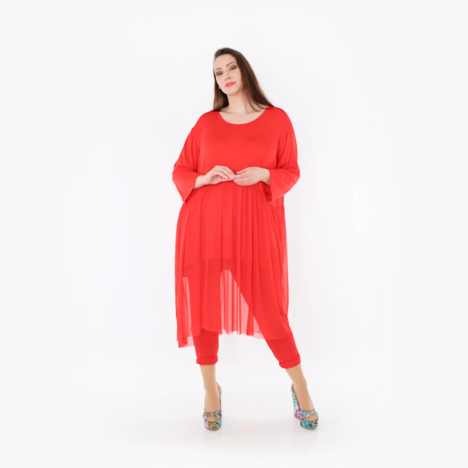  AKH Fashion Kleid in gerader Form, aus Materialmix, 1457.07046, Rot, Ausgefallen, Zeitlos
