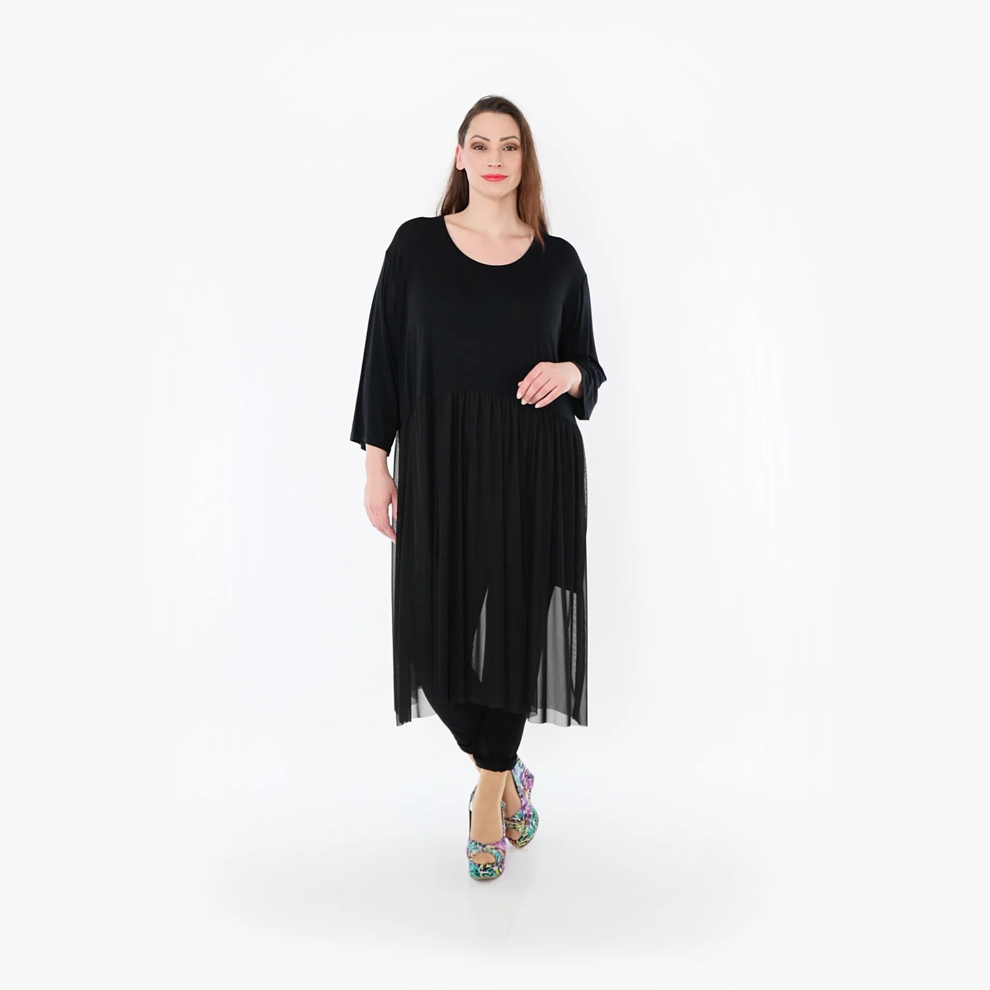  AKH Fashion Kleid in gerader Form, aus Materialmix, 1457.07046, Schwarz, Ausgefallen
