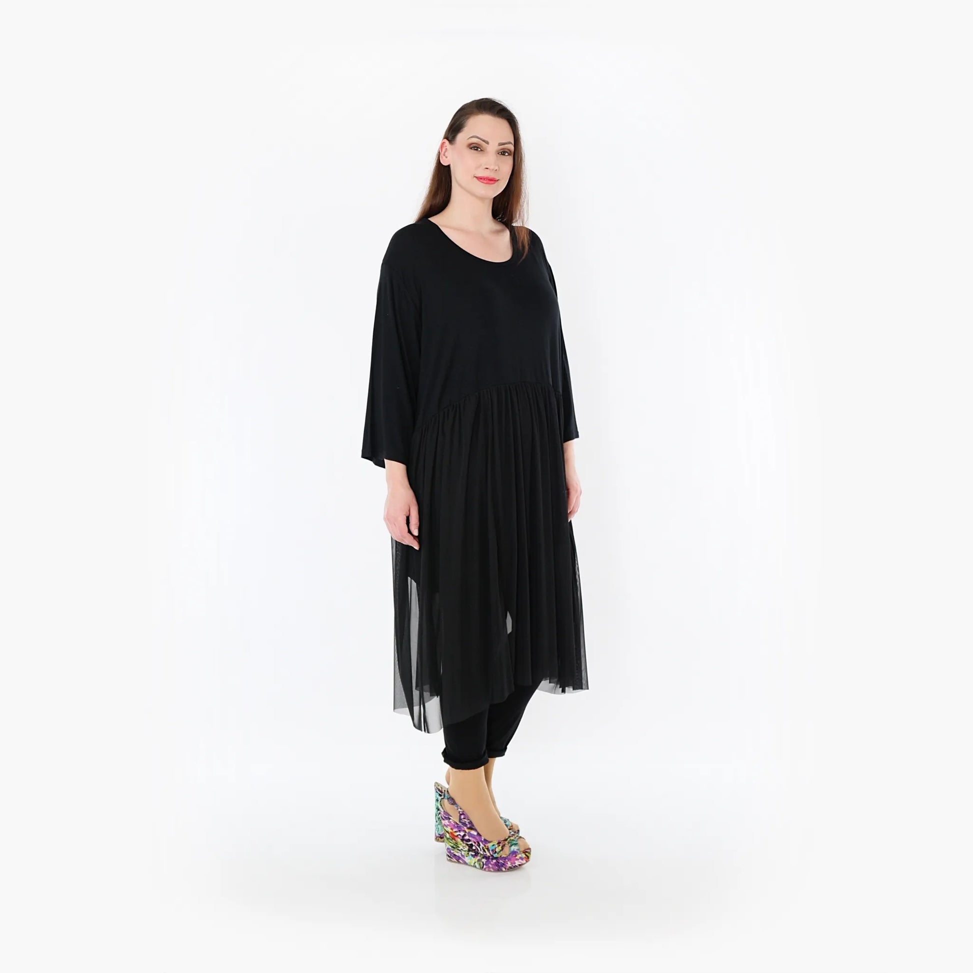  AKH Fashion Kleid in gerader Form, aus Materialmix, 1457.07046, Schwarz, Ausgefallen