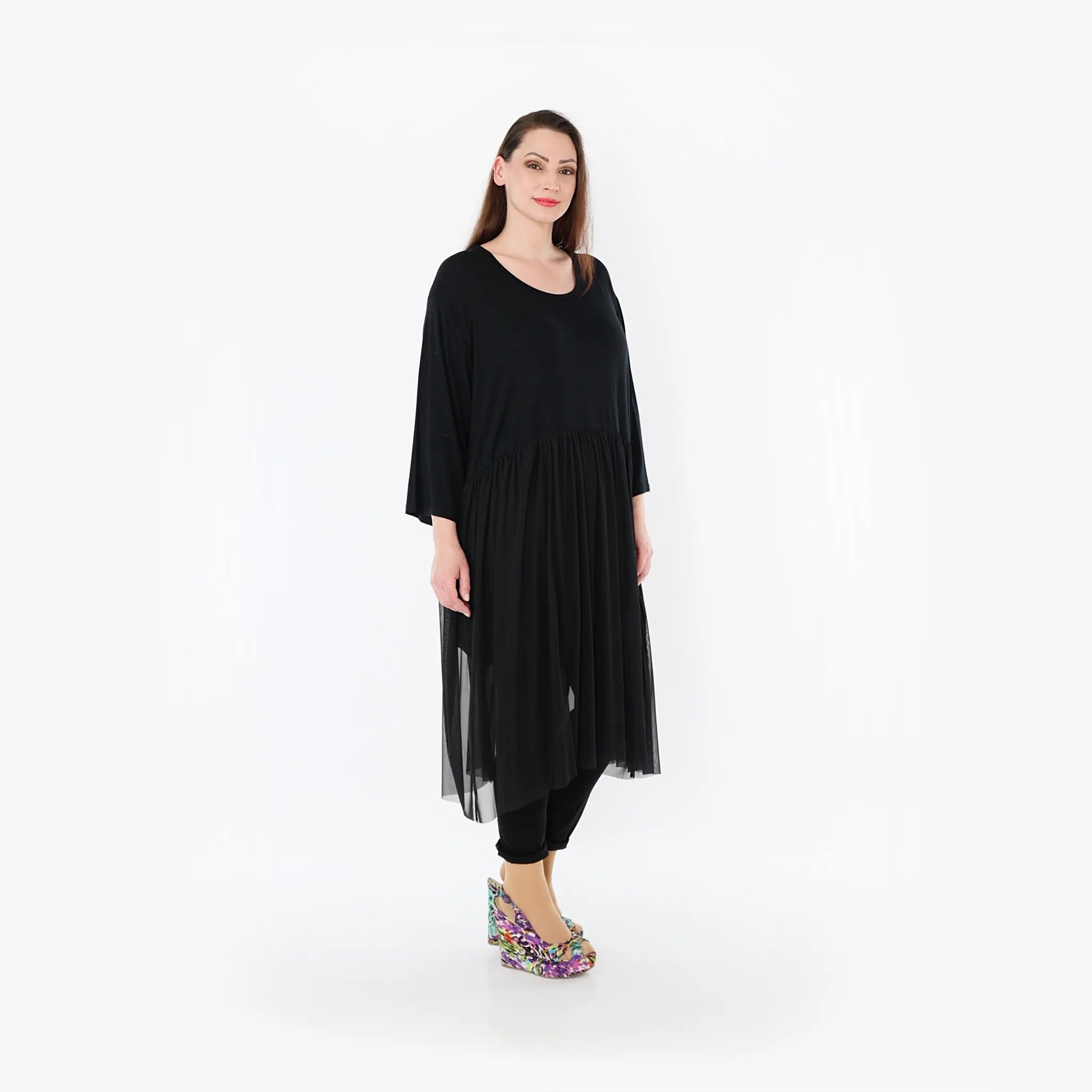  AKH Fashion Kleid in gerader Form, aus Materialmix, 1457.07046, Schwarz, Ausgefallen