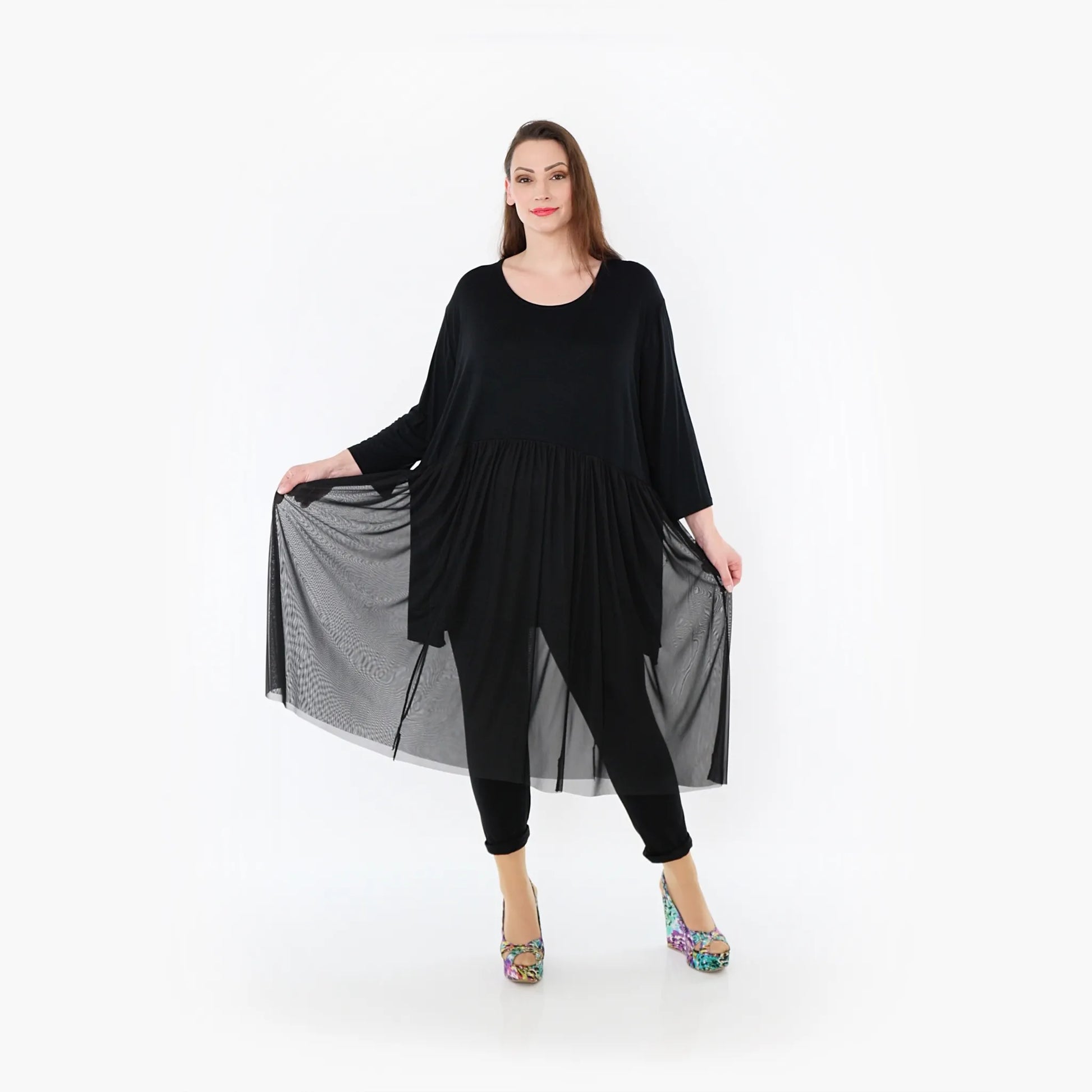  AKH Fashion Kleid in gerader Form, aus Materialmix, 1457.07046, Schwarz, Ausgefallen