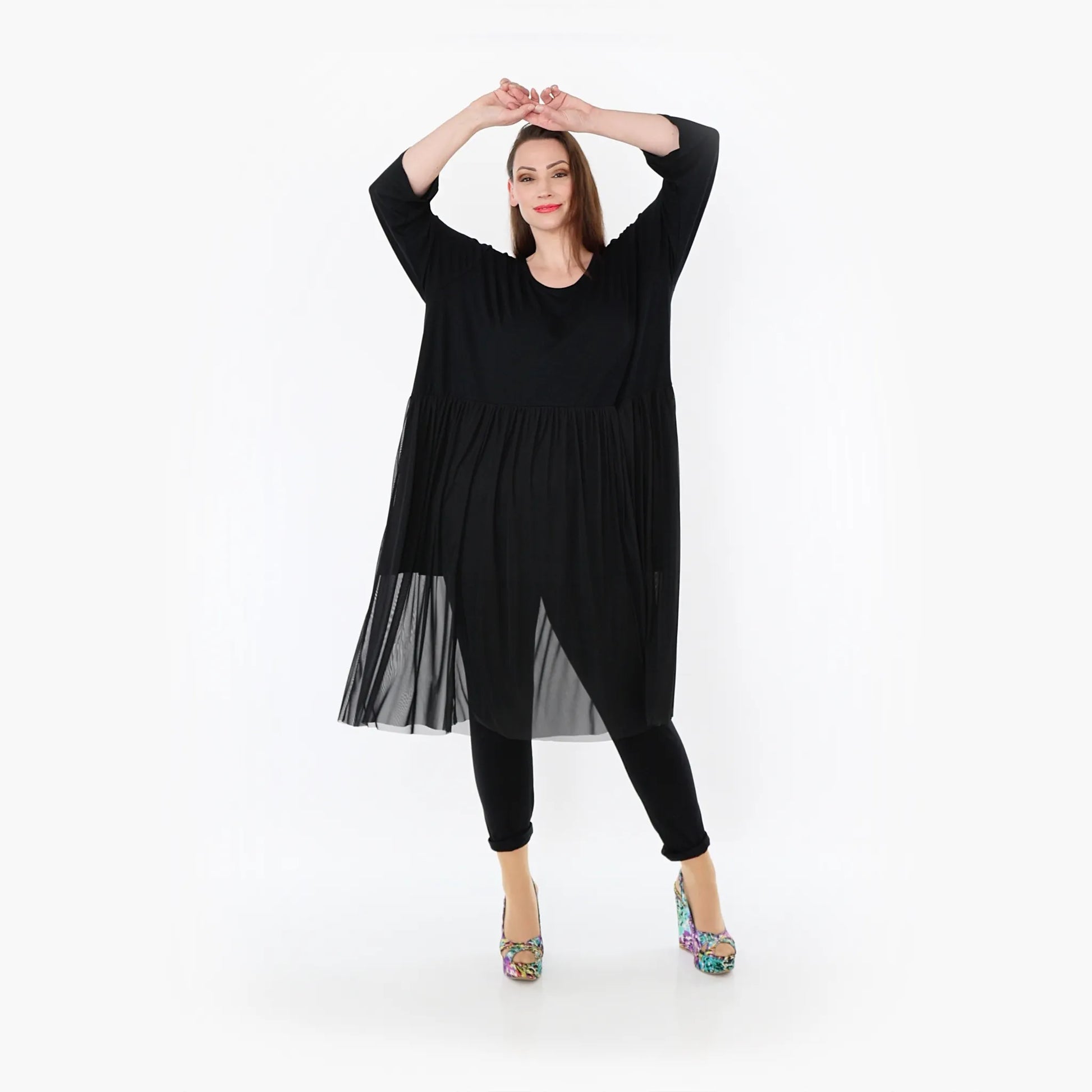  AKH Fashion Kleid in gerader Form, aus Materialmix, 1457.07046, Schwarz, Ausgefallen