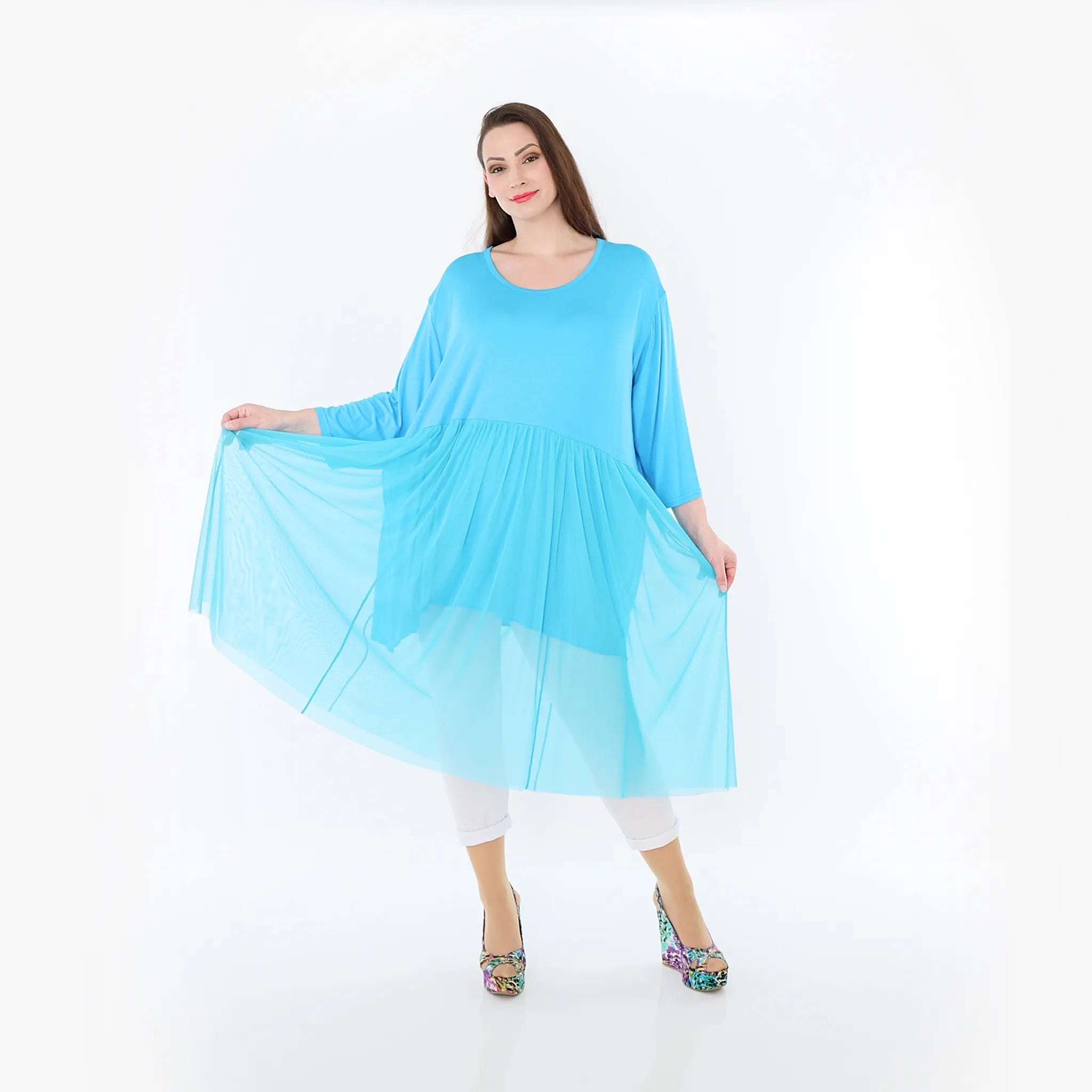  AKH Fashion Kleid in gerader Form, aus Materialmix, 1457.07046, Türkis, Ausgefallen