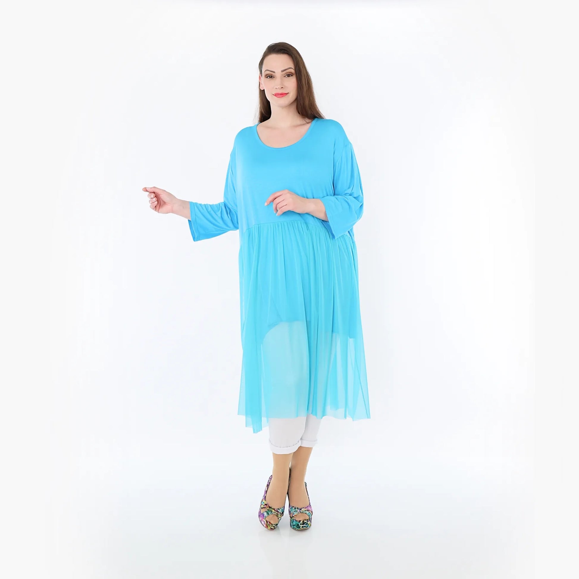  AKH Fashion Kleid in gerader Form, aus Materialmix, 1457.07046, Türkis, Ausgefallen