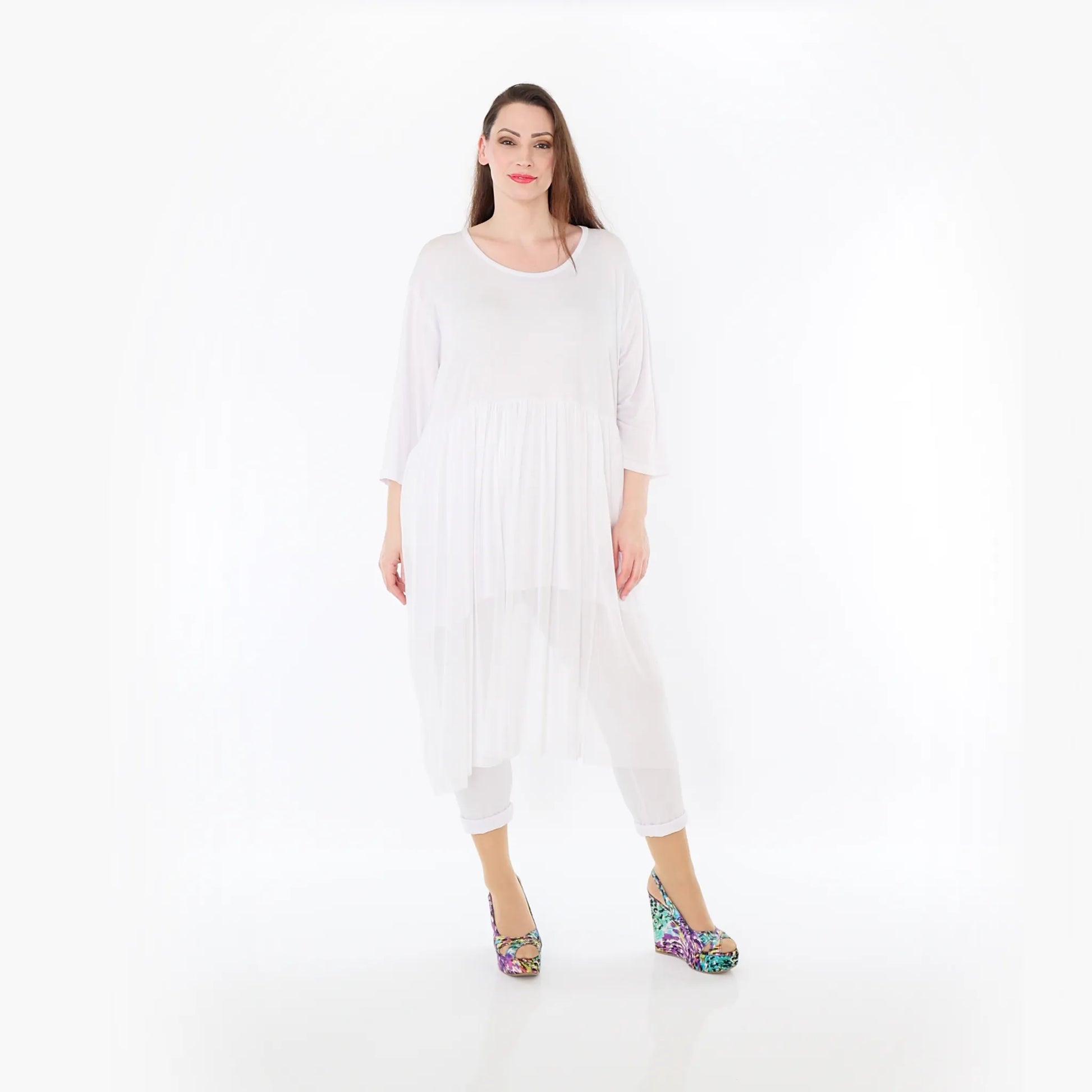  AKH Fashion Kleid in gerader Form, aus Materialmix, 1457.07046, Weiß, Ausgefallen, Zeitlos