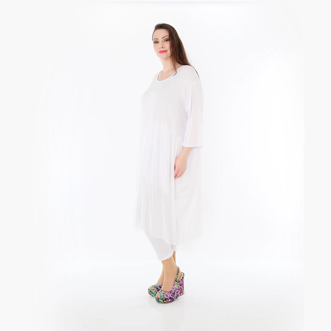  AKH Fashion Kleid in gerader Form, aus Materialmix, 1457.07046, Weiß, Ausgefallen, Zeitlos