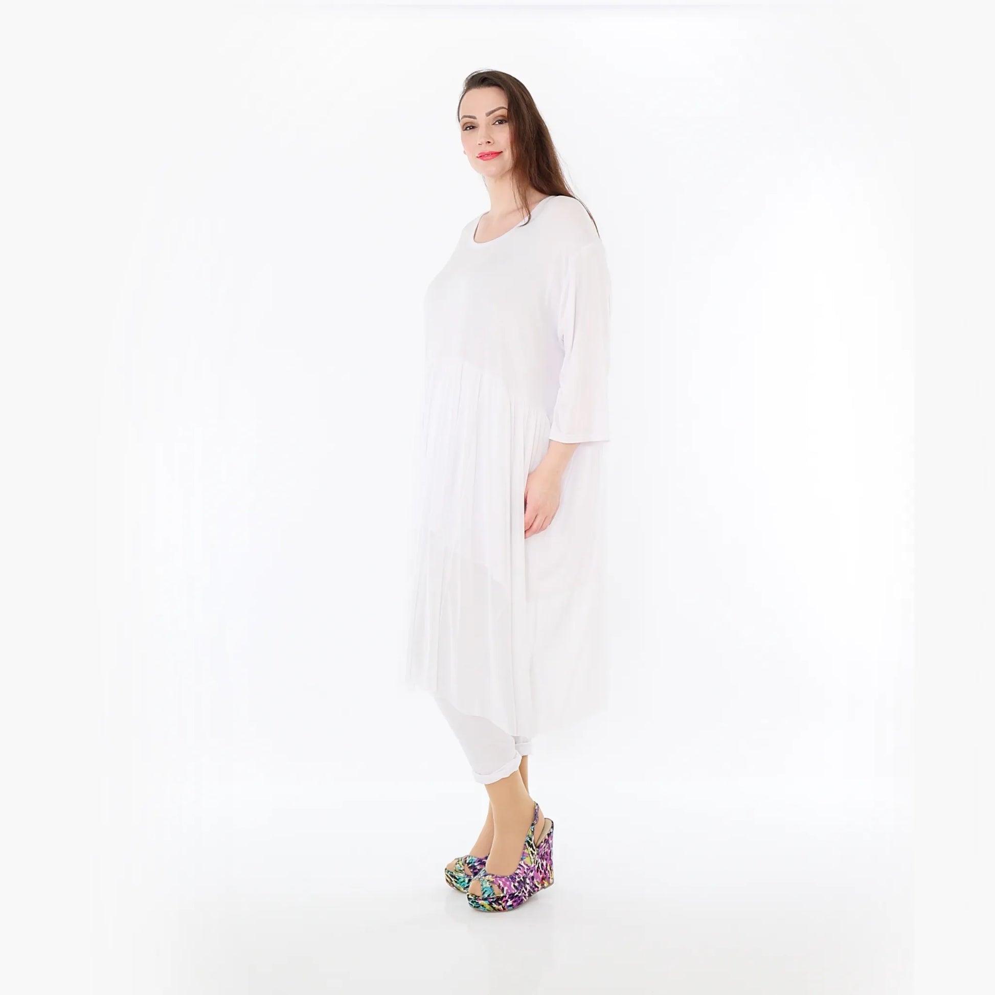  AKH Fashion Kleid in gerader Form, aus Materialmix, 1457.07046, Weiß, Ausgefallen, Zeitlos