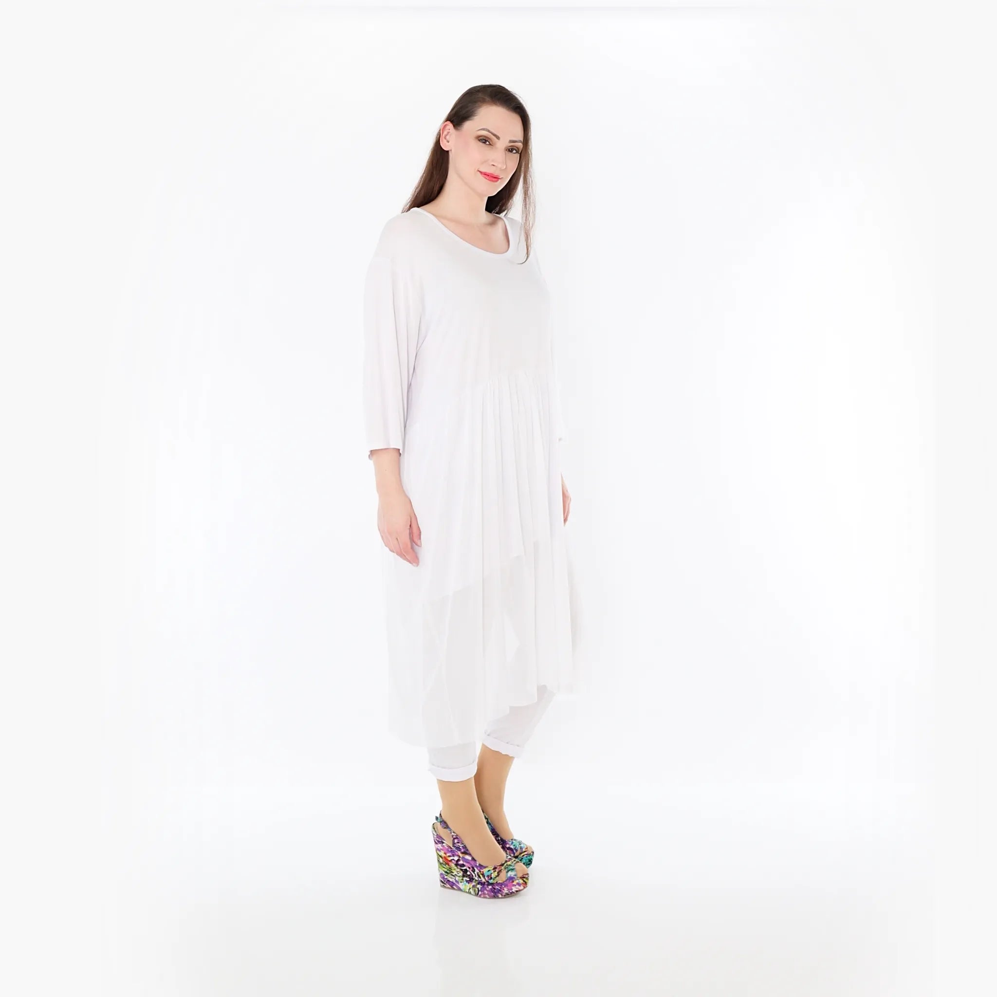  AKH Fashion Kleid in gerader Form, aus Materialmix, 1457.07046, Weiß, Ausgefallen, Zeitlos