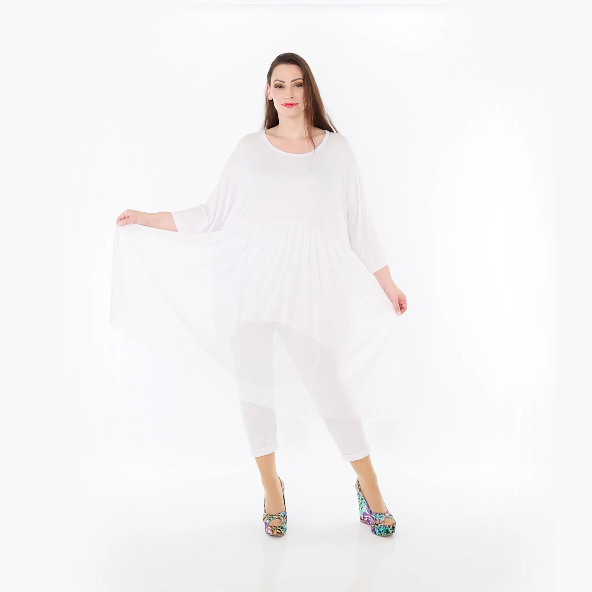  AKH Fashion Kleid in gerader Form, aus Materialmix, 1457.07046, Weiß, Ausgefallen, Zeitlos