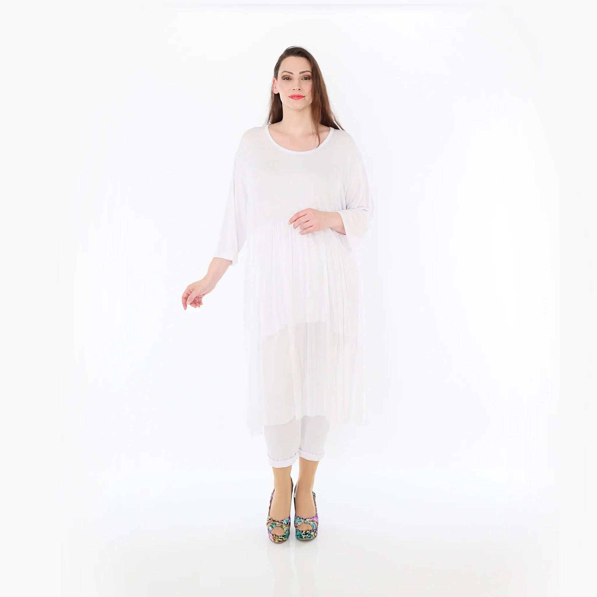  AKH Fashion Kleid in gerader Form, aus Materialmix, 1457.07046, Weiß, Ausgefallen, Zeitlos
