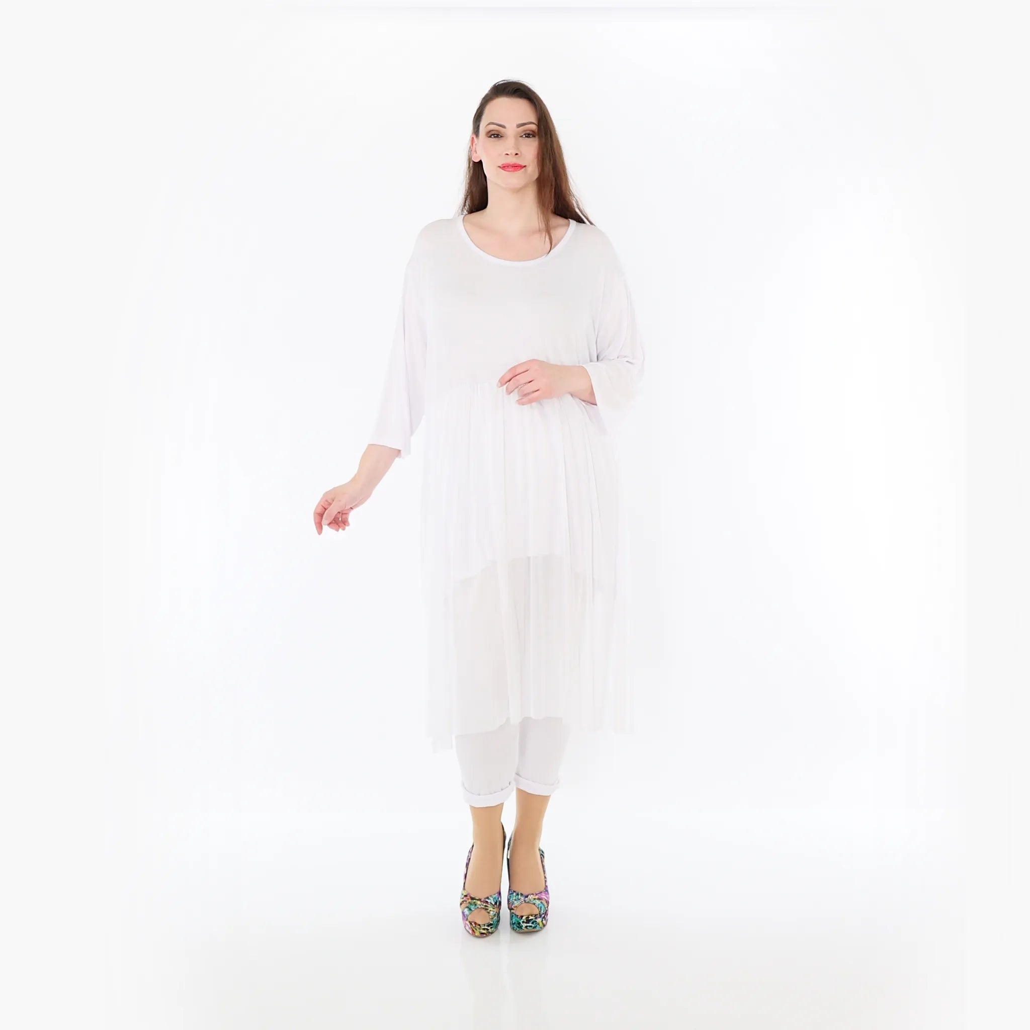  AKH Fashion Kleid in gerader Form, aus Materialmix, 1457.07046, Weiß, Ausgefallen, Zeitlos