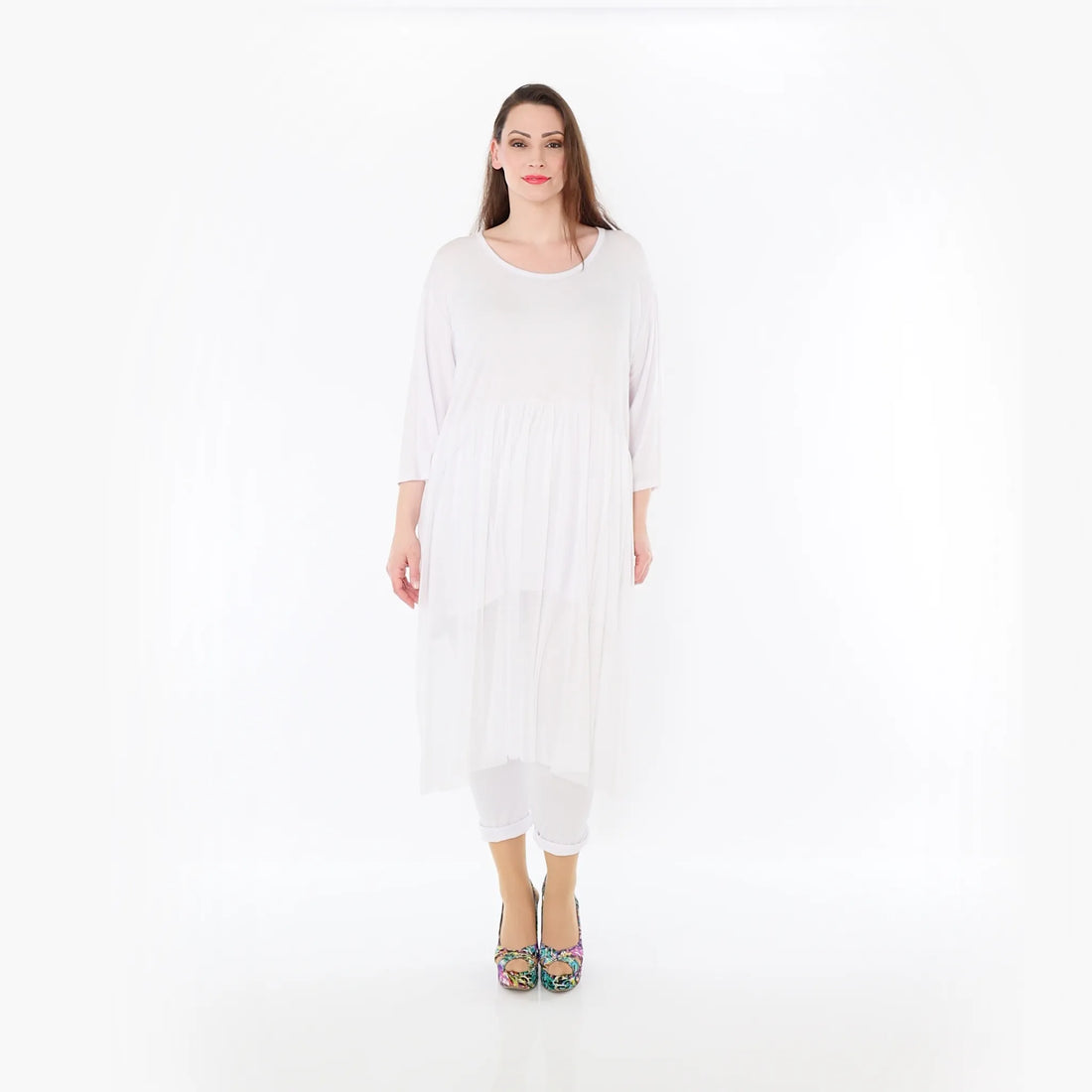  AKH Fashion Kleid in gerader Form, aus Materialmix, 1457.07046, Weiß, Ausgefallen, Zeitlos