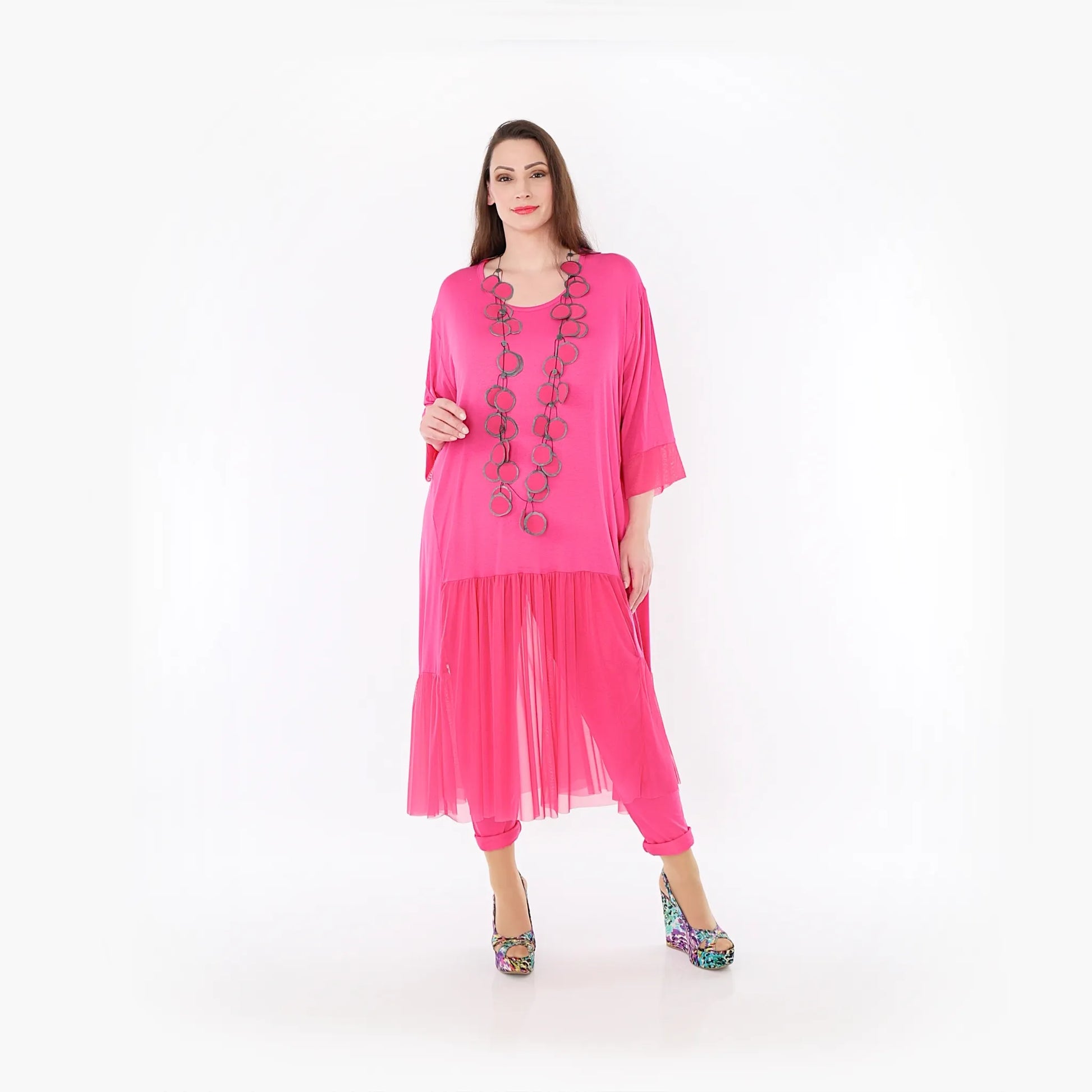  A-Form Kleid von AKH Fashion aus Materialmix, 1457.07048, Fuchsia, Ausgefallen, Zeitlos