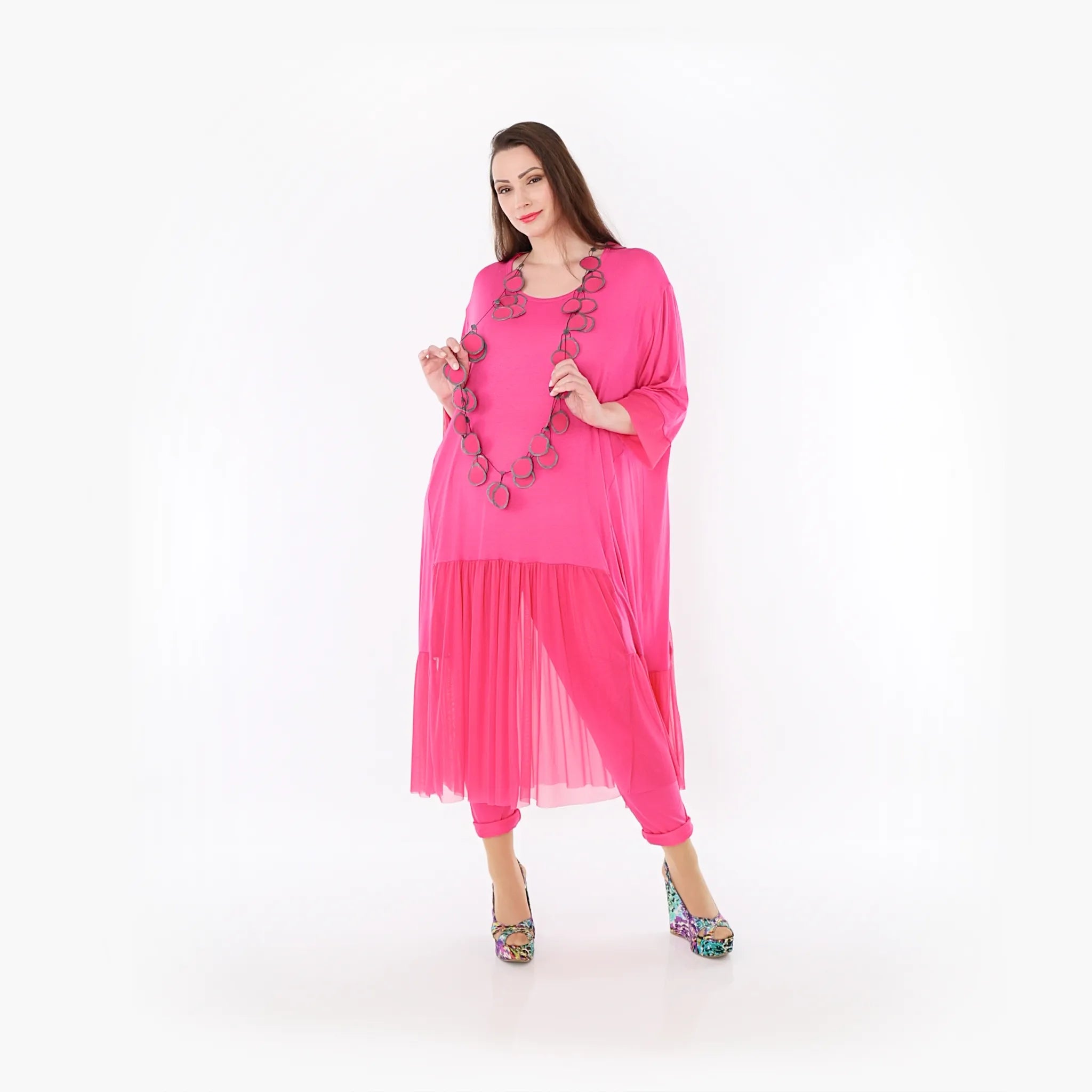  A-Form Kleid von AKH Fashion aus Materialmix, 1457.07048, Fuchsia, Ausgefallen, Zeitlos