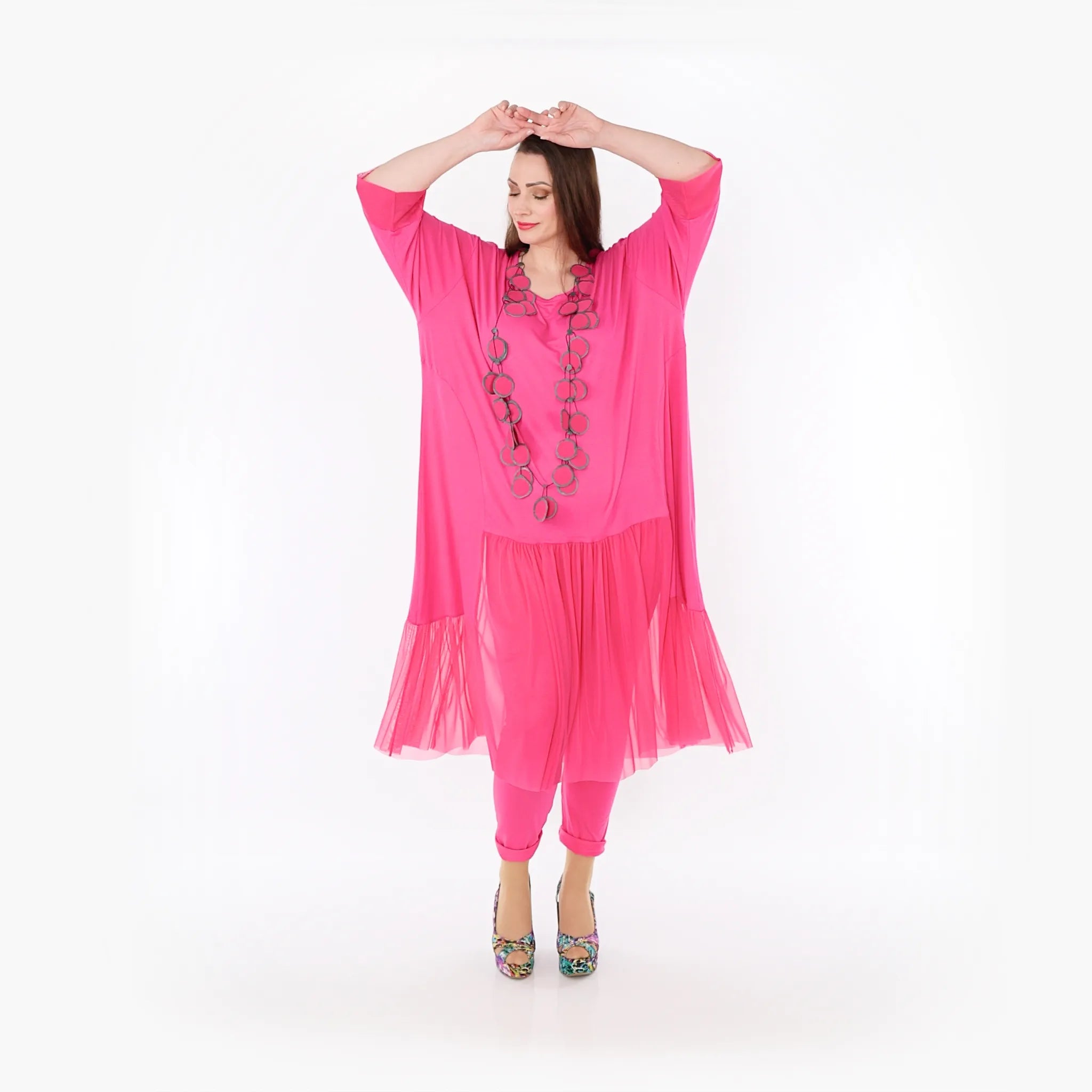  A-Form Kleid von AKH Fashion aus Materialmix, 1457.07048, Fuchsia, Ausgefallen, Zeitlos