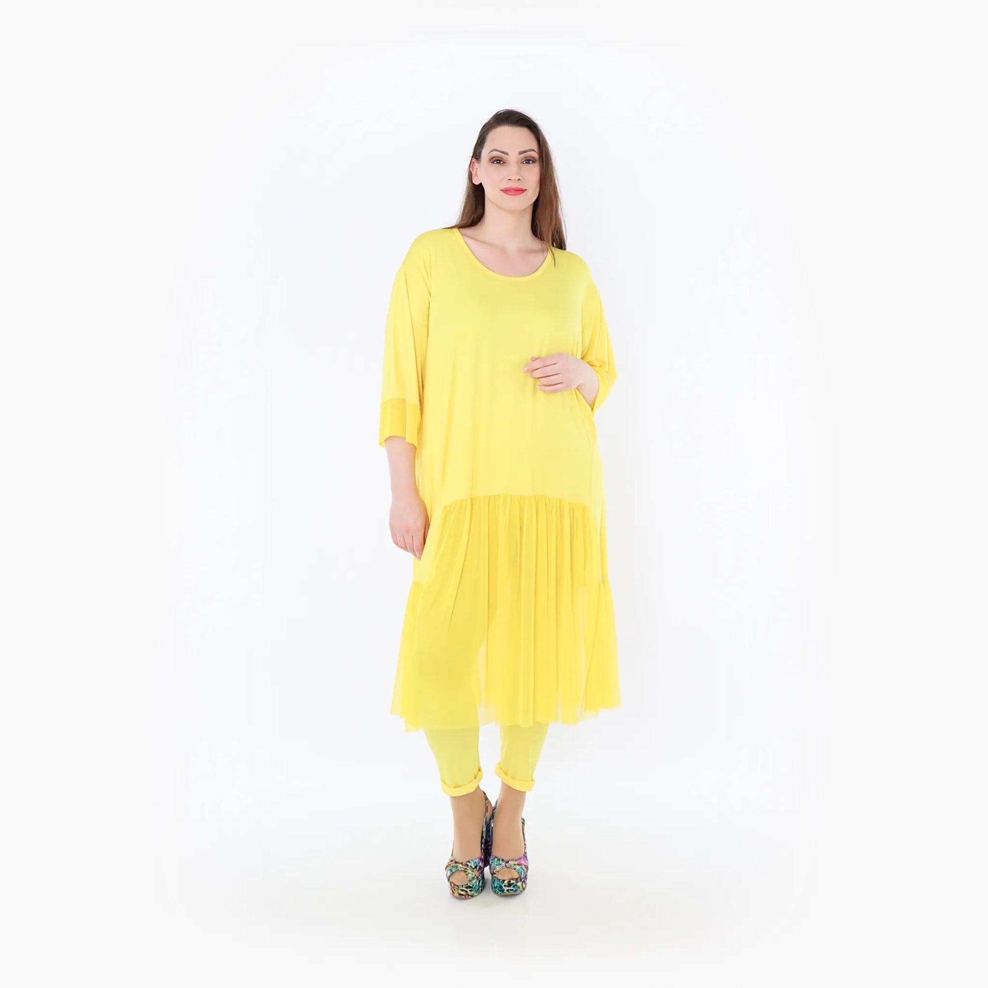  A-Form Kleid von AKH Fashion aus Materialmix, 1457.07048, Gelb, Ausgefallen, Zeitlos