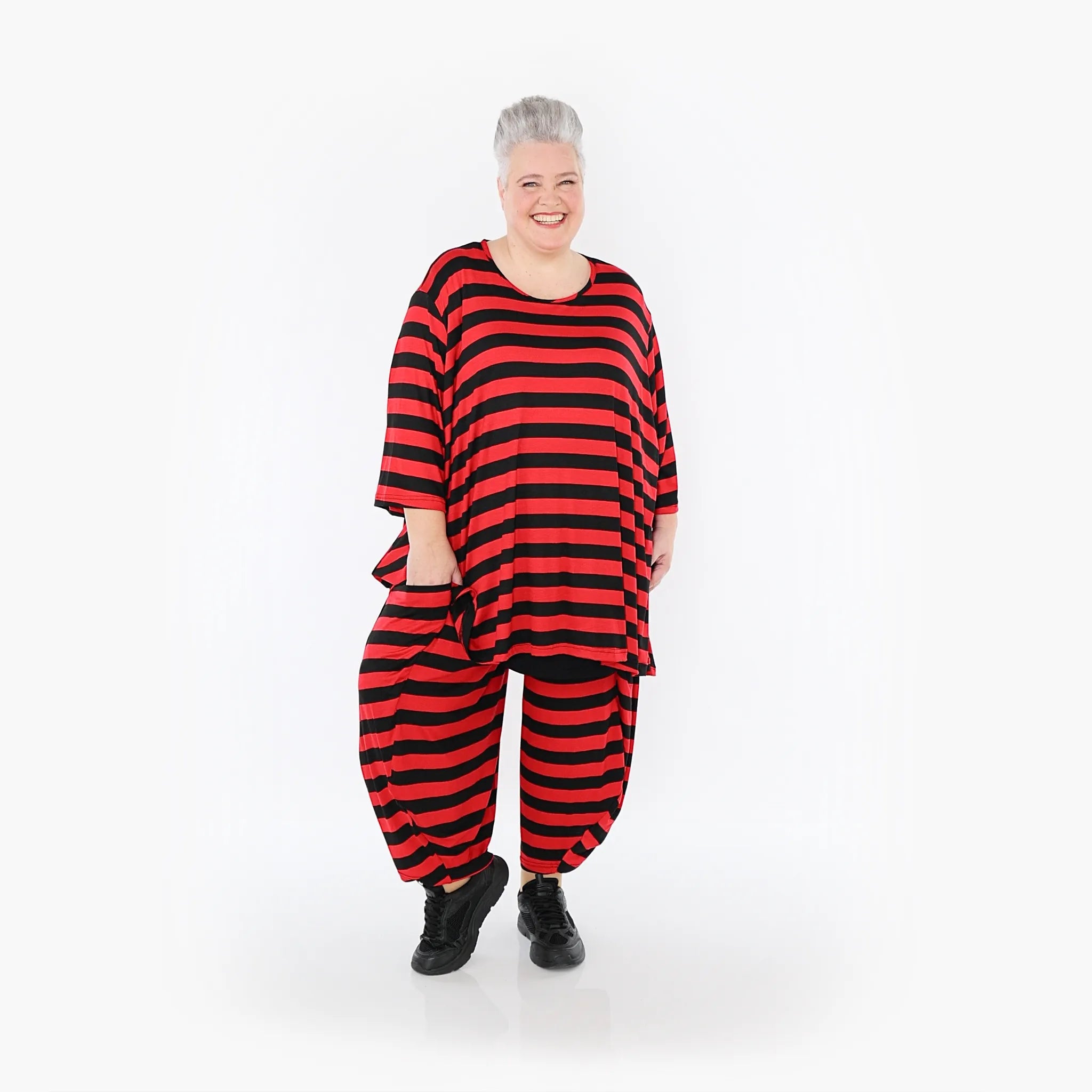  Ballonhose von AKH Fashion aus Viskose, 1459.08069, Rot/Schwarz, Blockstreifen, Schick