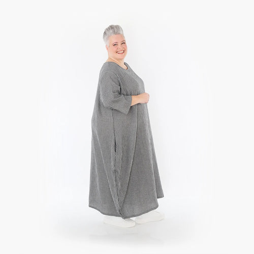  Ballonkleid von AKH Fashion aus Baumwolle, 1461.01926, Grau/Weiß, Streifen, Ausgefallen